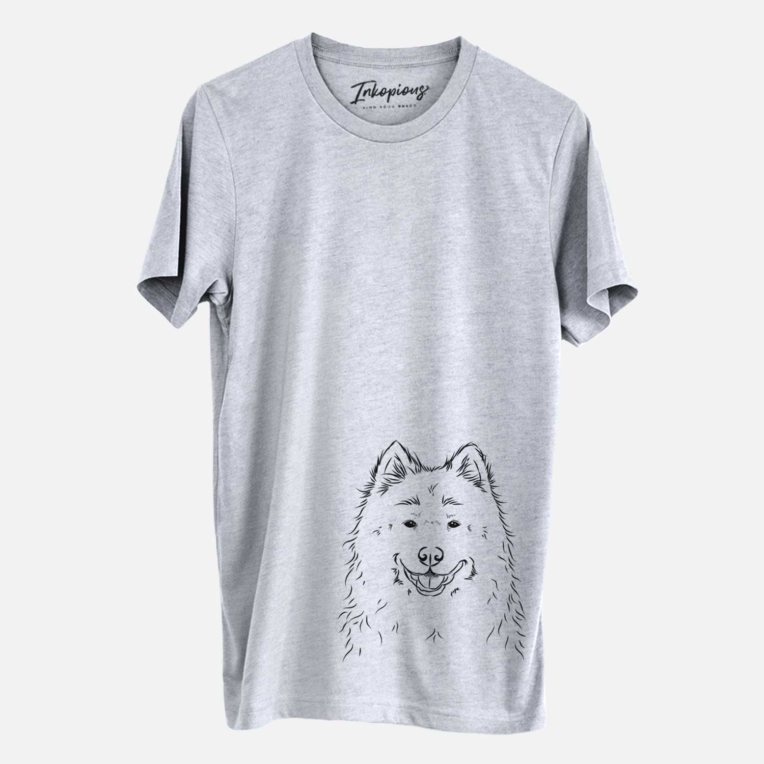 Hand-drawn sketch of Luka the Samoyed on a Grey Unisex crewneck