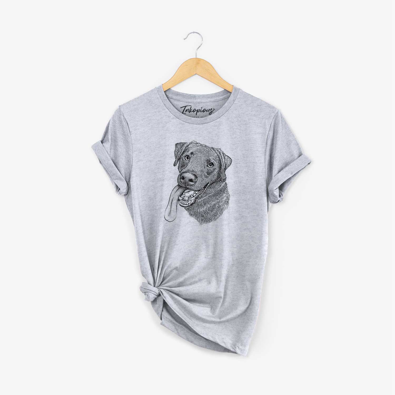 Hand-drawn sketch of Macaroni the Lab Mix on a Grey Unisex crewneck