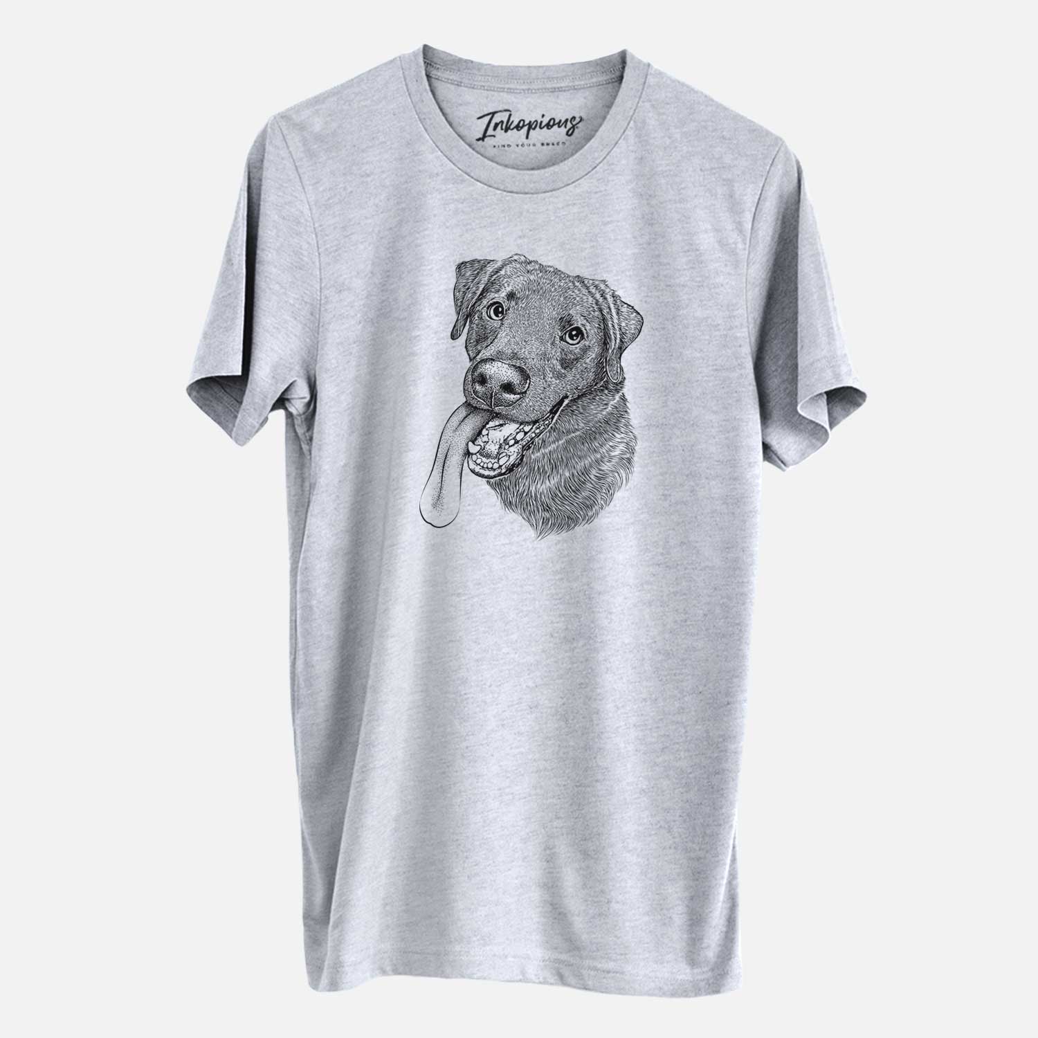 Hand-drawn sketch of Macaroni the Lab Mix on a Grey Unisex crewneck