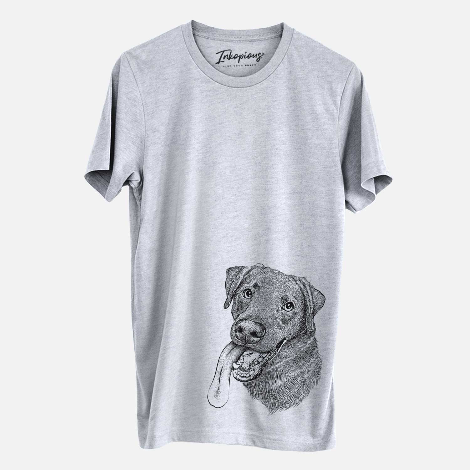 Hand-drawn sketch of Macaroni the Lab Mix on a Grey Unisex crewneck