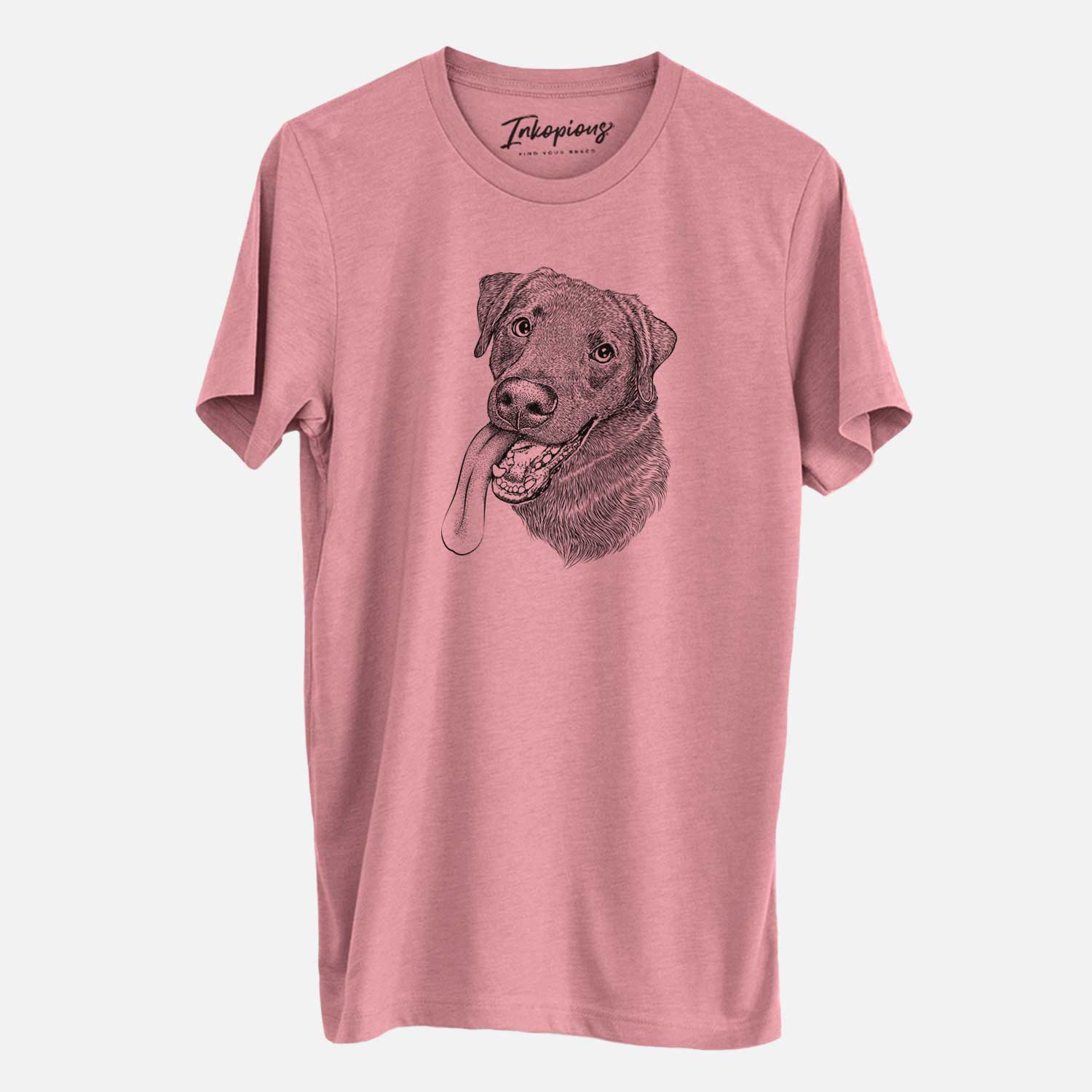Hand-drawn sketch of Macaroni the Lab Mix on a Mauve Unisex crewneck