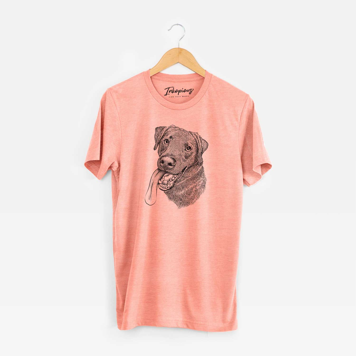 Hand-drawn sketch of Macaroni the Lab Mix on a Sunset Unisex crewneck