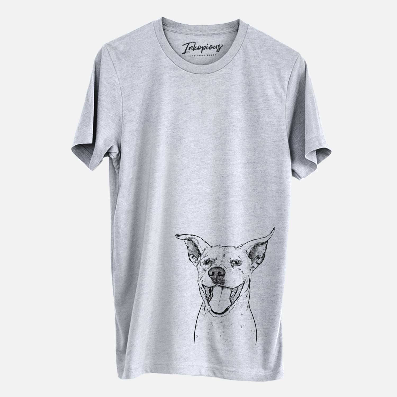 Hand-drawn sketch of Maddie the Dalmatian Pitbull Mix on a Grey Unisex crewneck