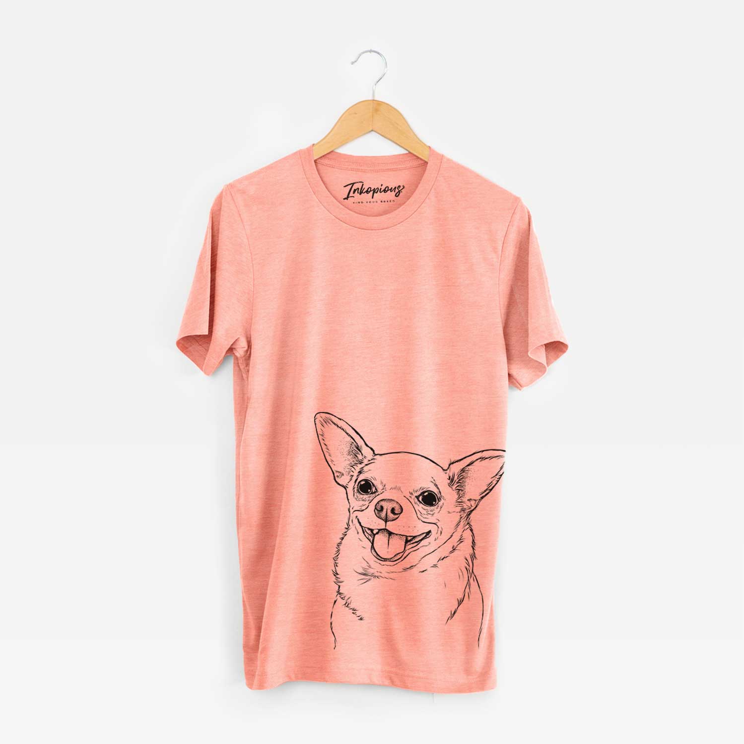 Hand-drawn sketch of Maddison Pearl the Chihuahua on a Sunset Bella Canvas Unisex Crewneck