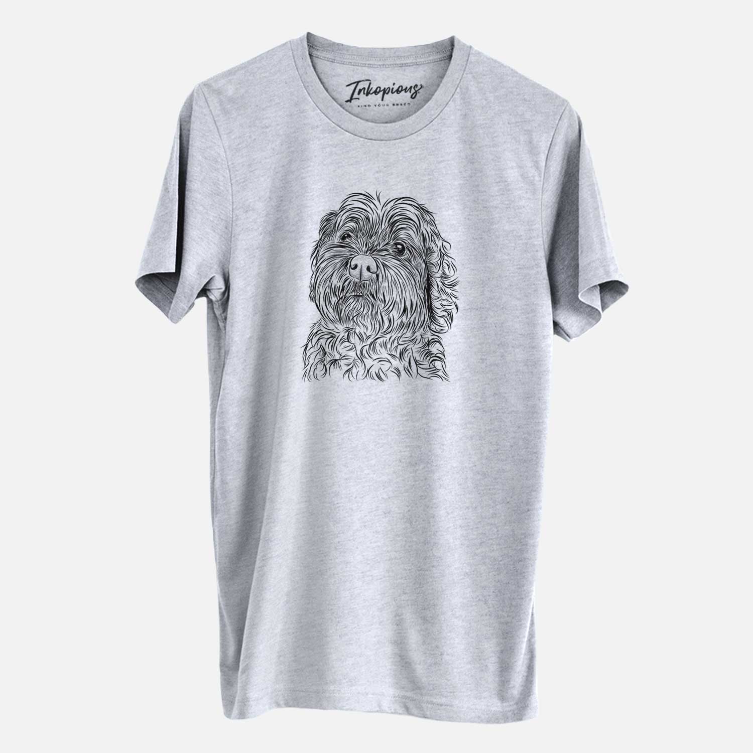 Hand-drawn sketch of Maggie Girl the Cockapoo on a Grey Unisex crewneck