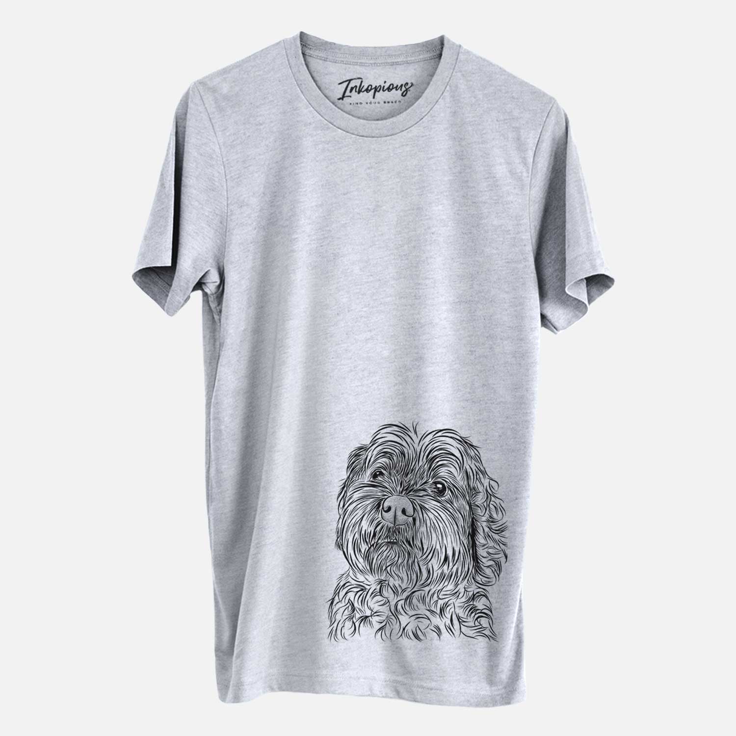 Hand-drawn sketch of Maggie Girl the Cockapoo on a Grey Unisex crewneck