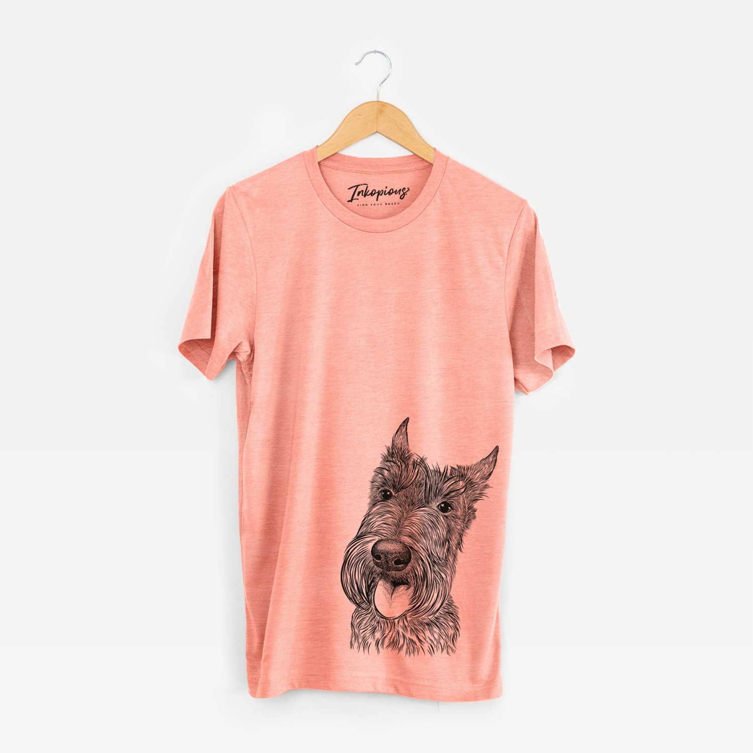 Hand-drawn sketch of Magnus the Scottish Terrier on a Sunset Bella Canvas Unisex Crewneck
