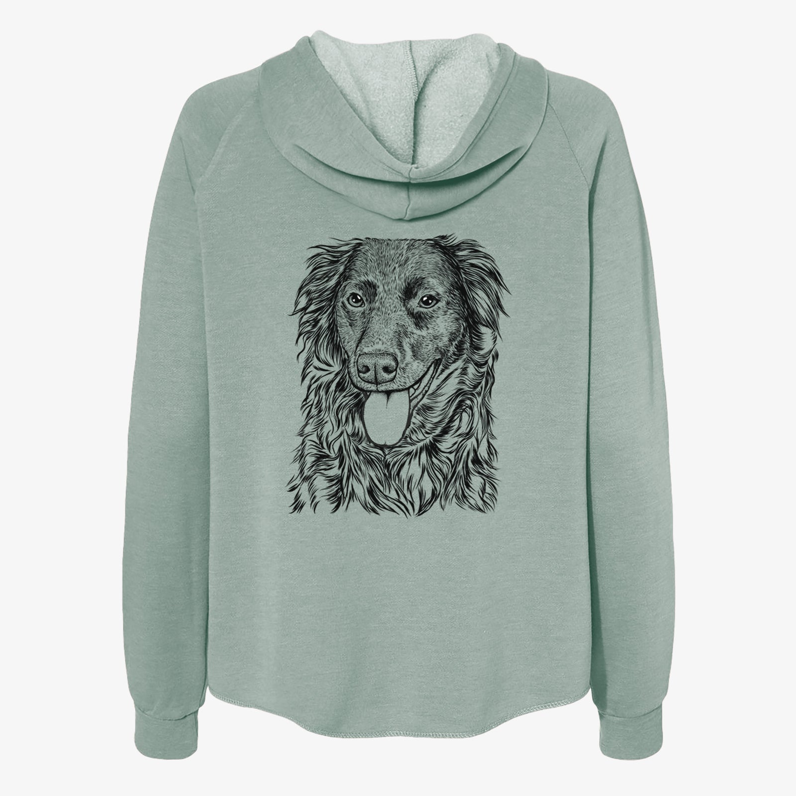 Hand-drawn sketch of Maisie Mae the Aussiedor on a Sage Women's cali wave zip-up sweatshirt