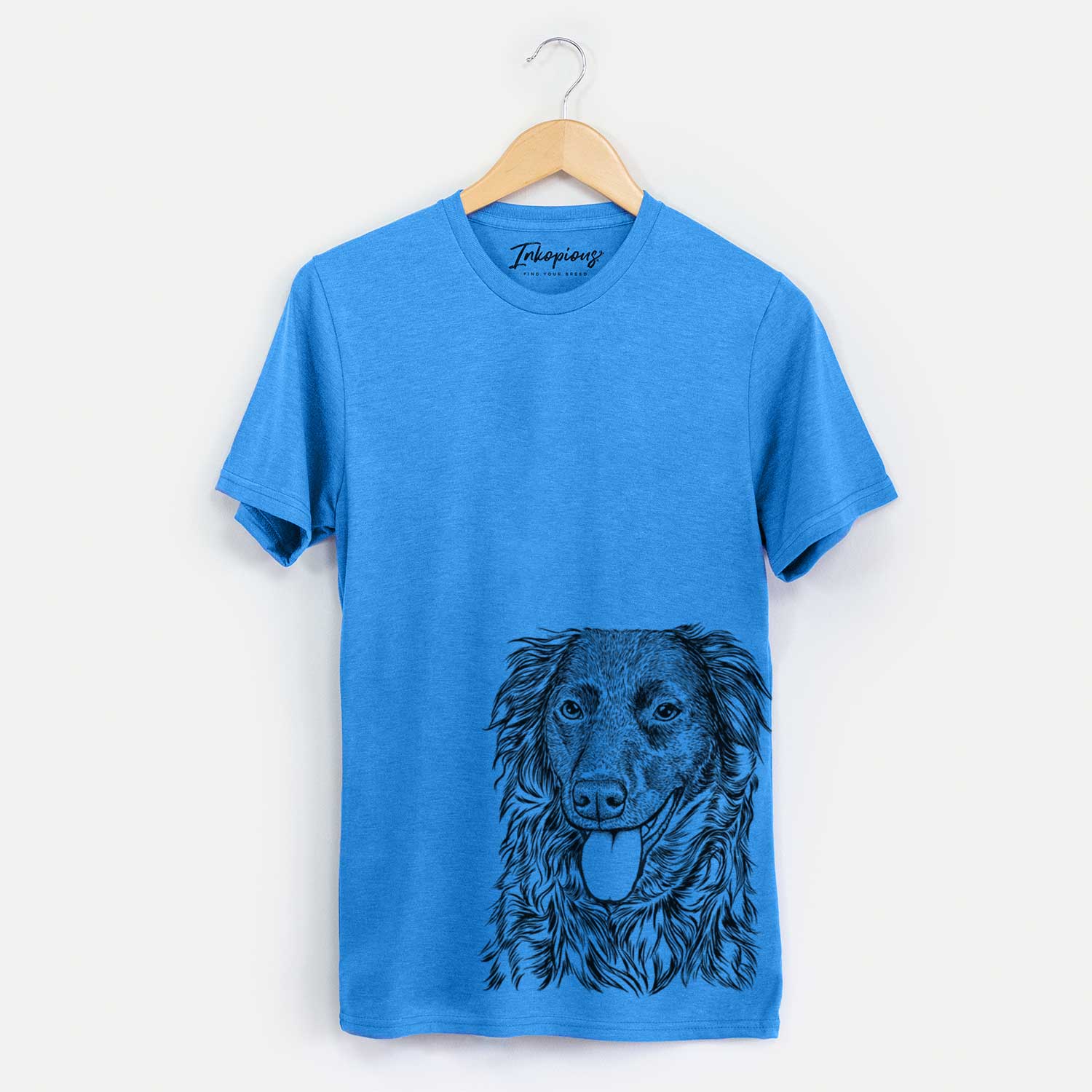 Hand-drawn sketch of Maisie Mae the Aussiedor on a Blue Unisex crewneck