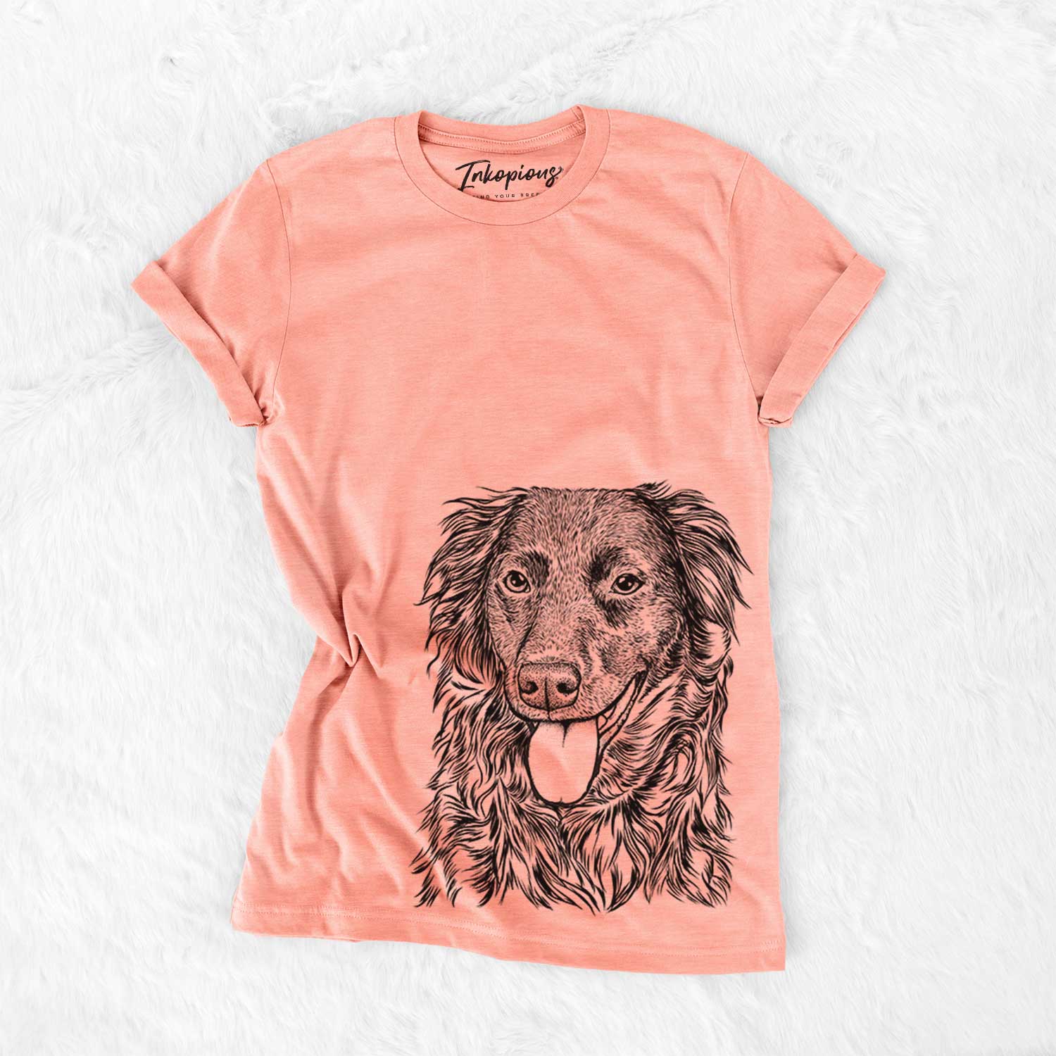 Hand-drawn sketch of Maisie the Aussiedor on a Sunset Bella Canvas Unisex Crewneck