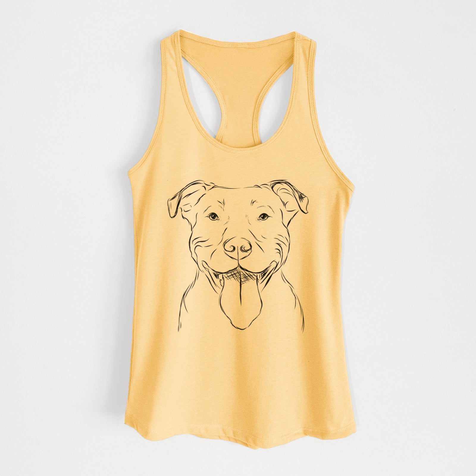 Hand-drawn sketch of Major the Pitbull on a Banana Cream Women's racerback tanktop