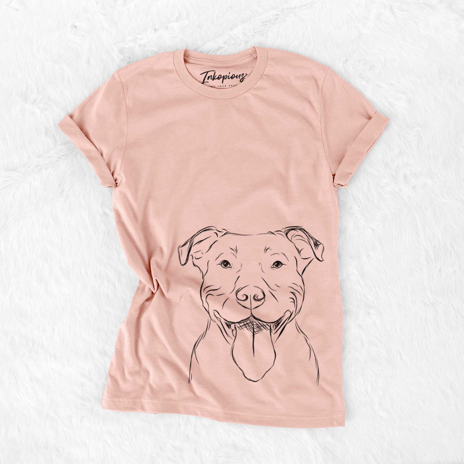 Hand-drawn sketch of Major the Pitbull on a Peach Bella Canvas Unisex Crewneck