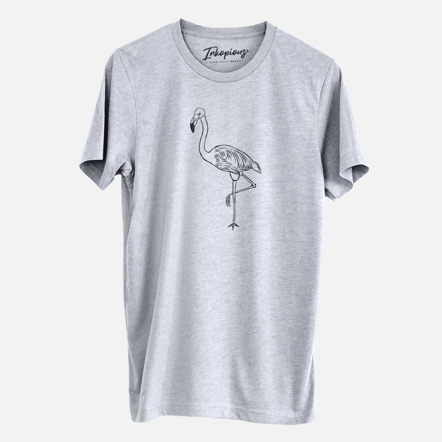 Hand-drawn sketch of Mango the Flamingo on a Grey Unisex crewneck