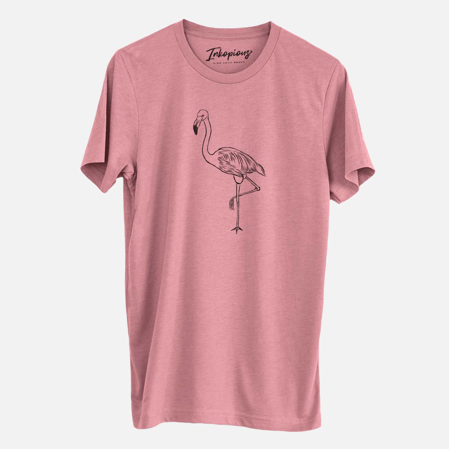 Hand-drawn sketch of Mango the Flamingo on a Mauve Unisex crewneck