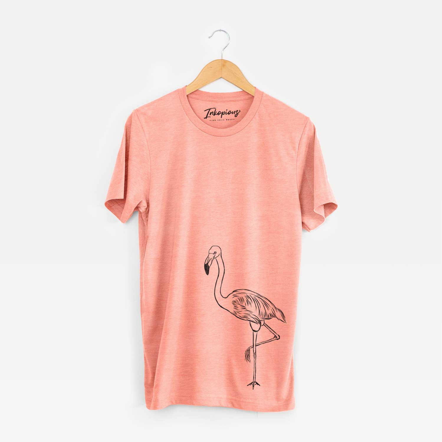 Hand-drawn sketch of Mango the Flamingo on a Sunset Unisex crewneck