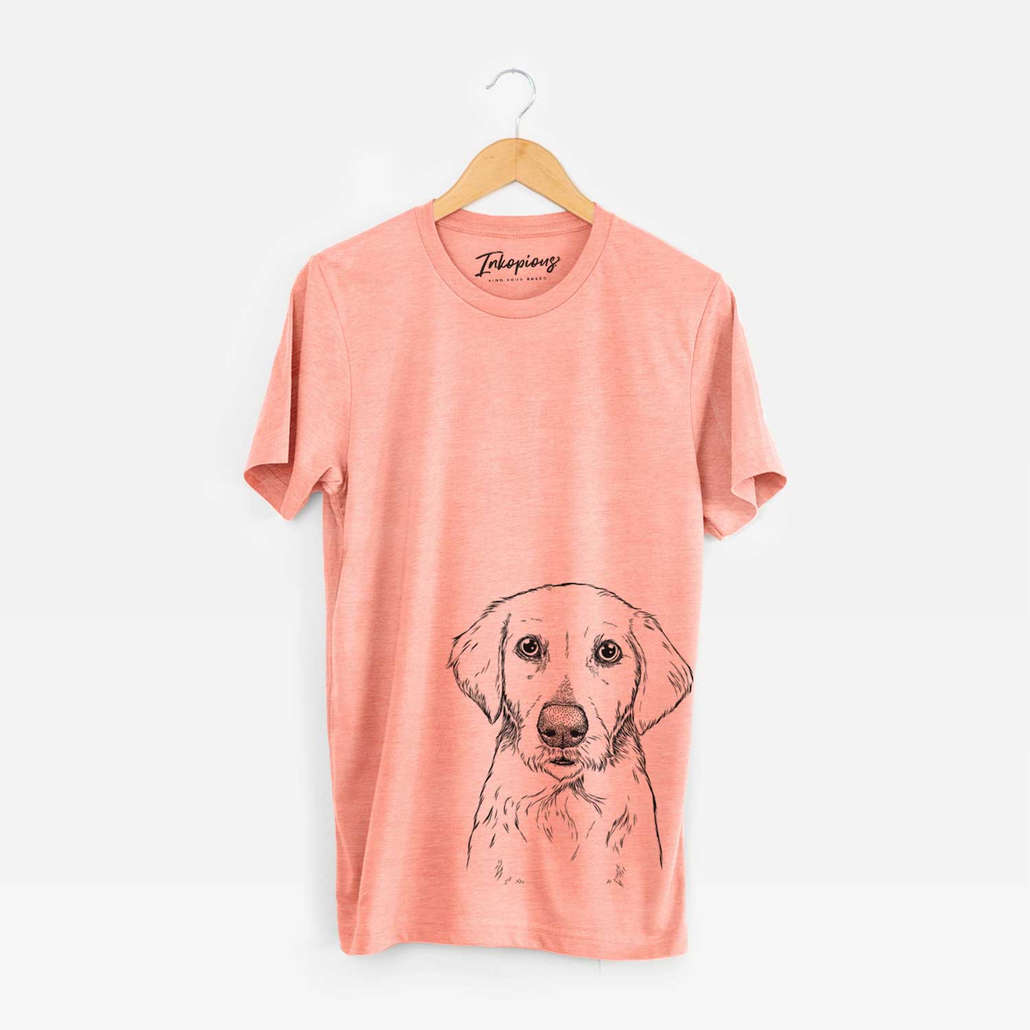 Hand-drawn sketch of Marley Sue the Labradoodle on a Sunset Unisex crewneck