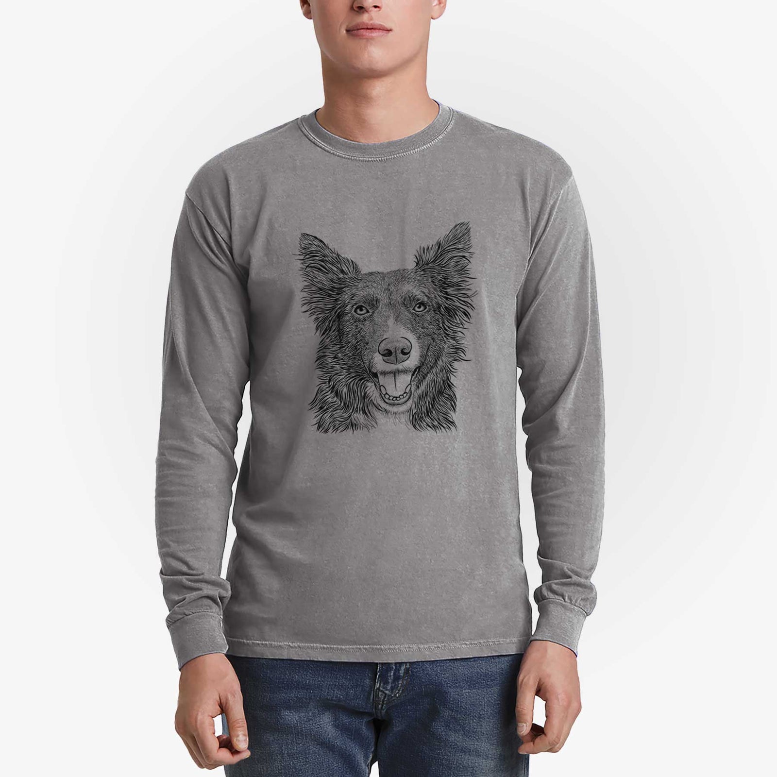 Bare Marti the Border Collie - Heavyweight 100% Cotton Long Sleeve