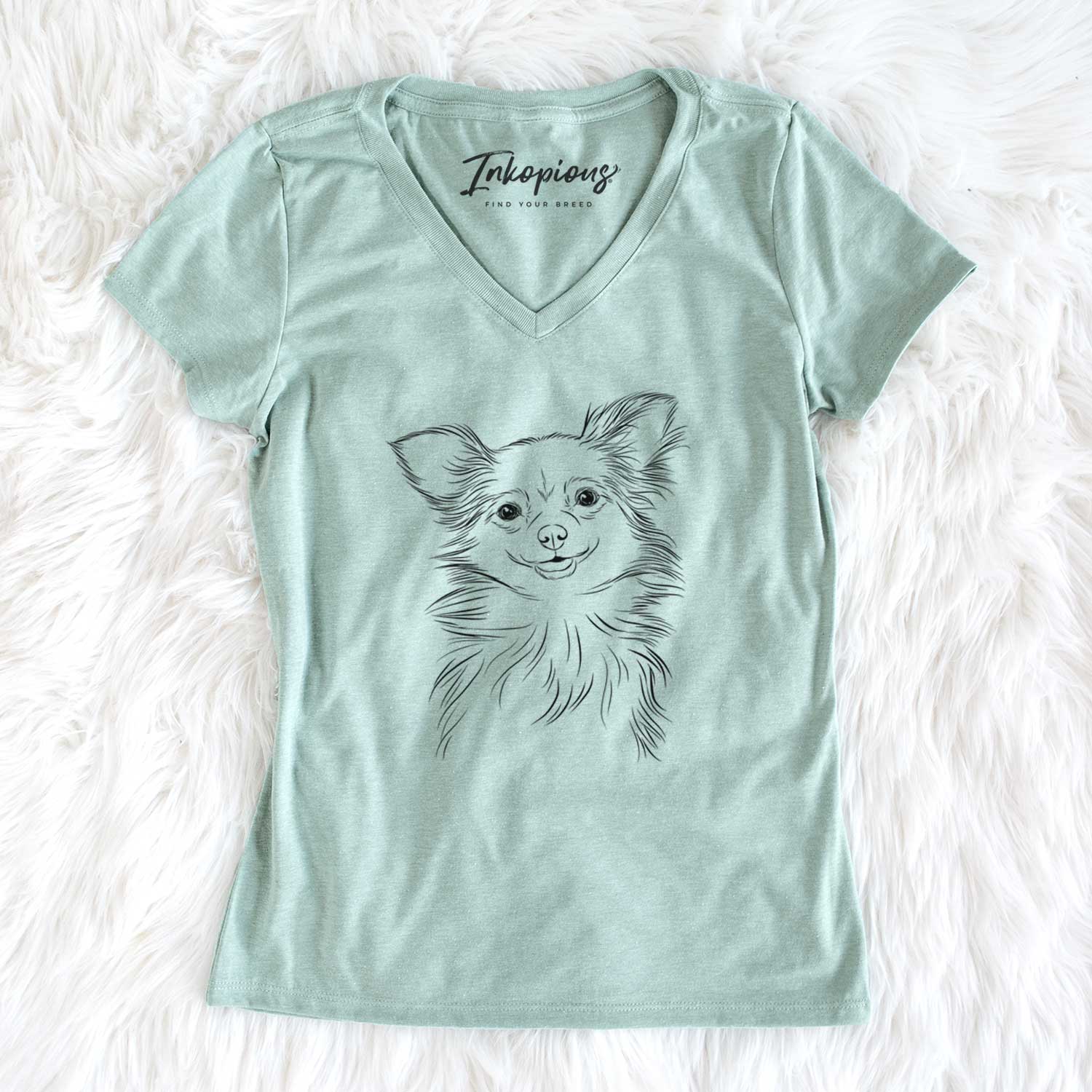 Bare Marzi the Long Haired Chihuahua - Women's V-neck Shirt