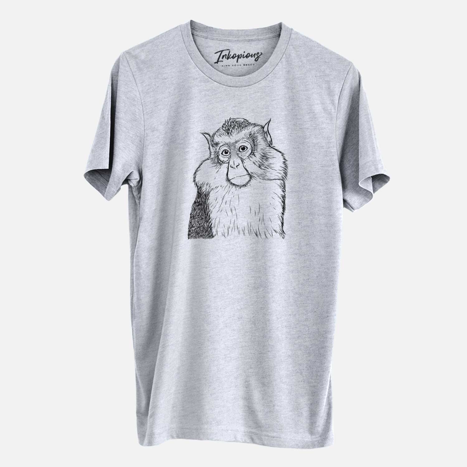 Hand-drawn sketch of Matata the Mona Monkey on a Grey Unisex crewneck