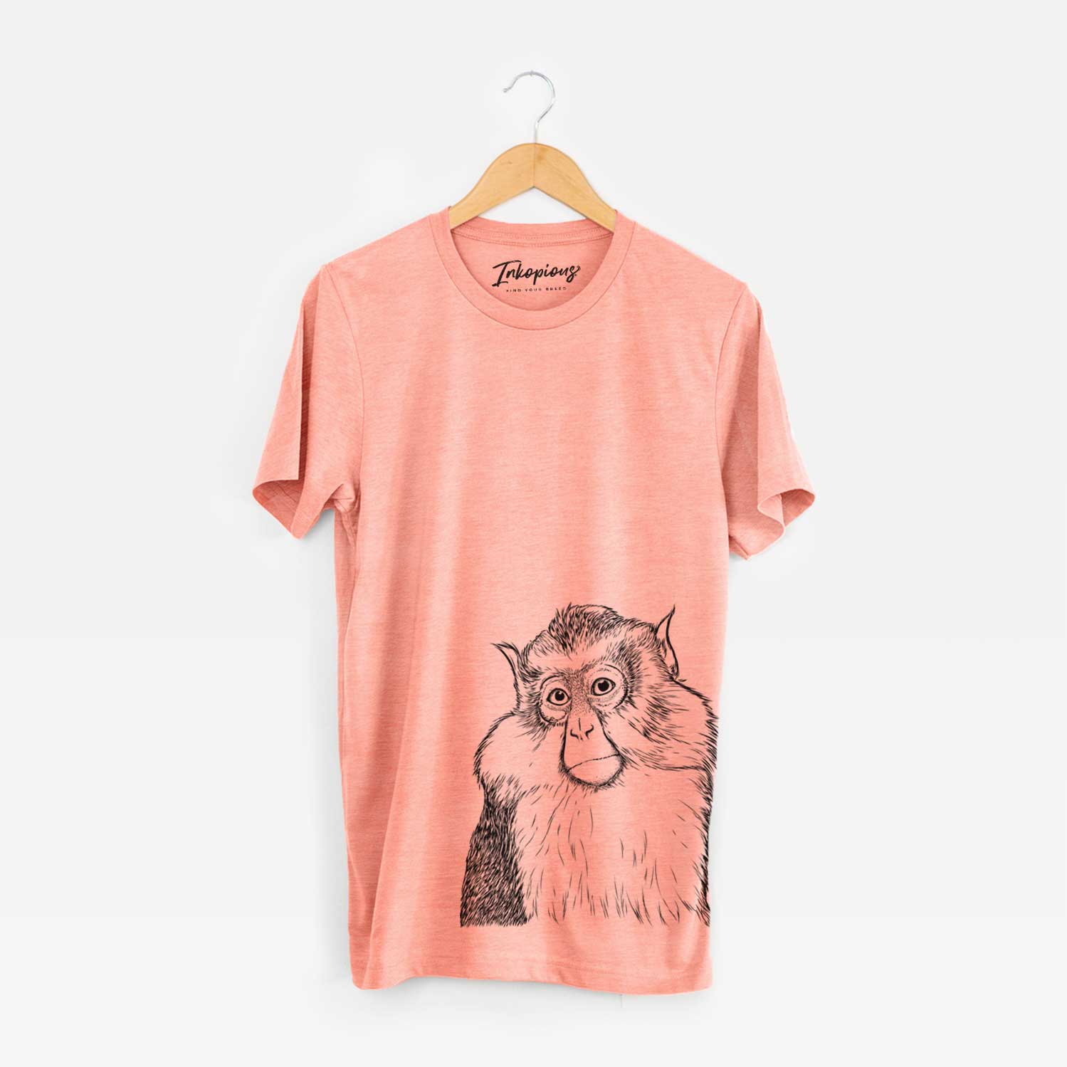 Hand-drawn sketch of Matata the Mona Monkey on a Sunset Unisex crewneck