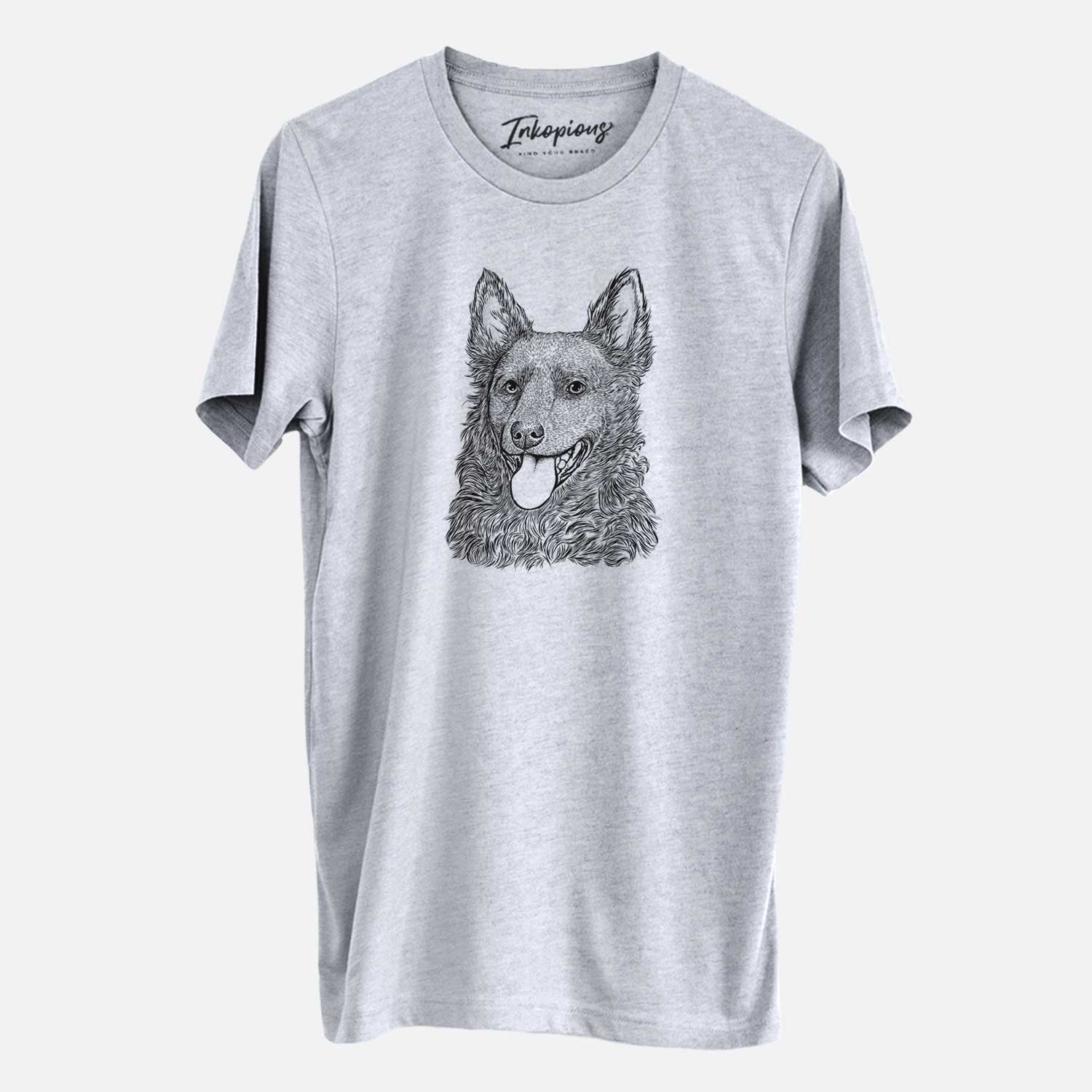 Hand-drawn sketch of Maximo the Mudi on a Grey Unisex crewneck