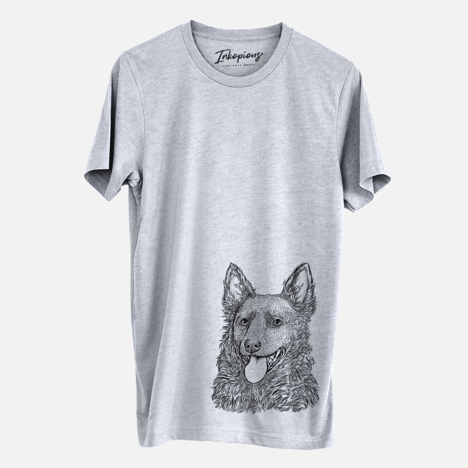 Hand-drawn sketch of Maximo the Mudi on a Grey Unisex crewneck