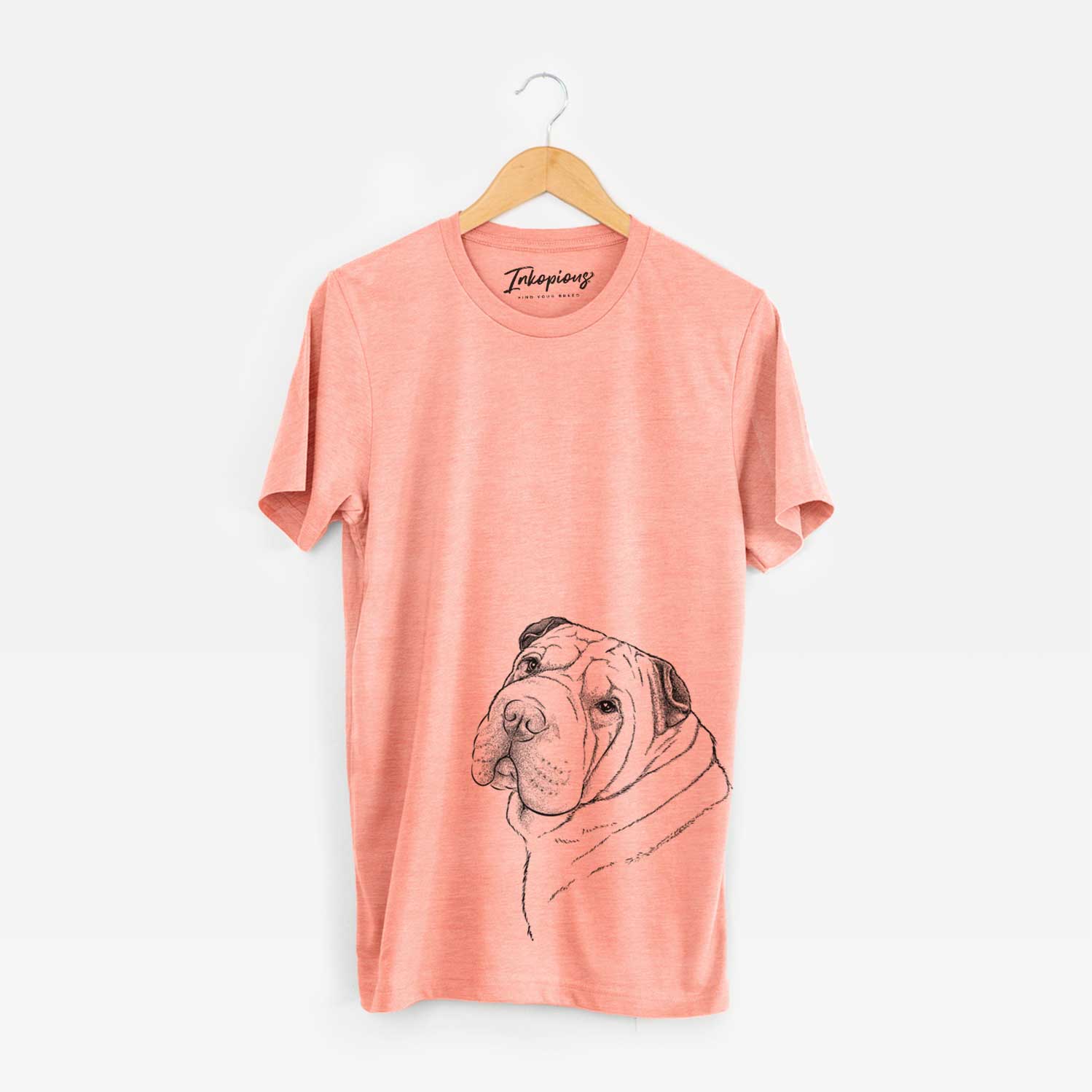 Hand-drawn sketch of Maximus the Shar Pei on a Sunset Unisex crewneck