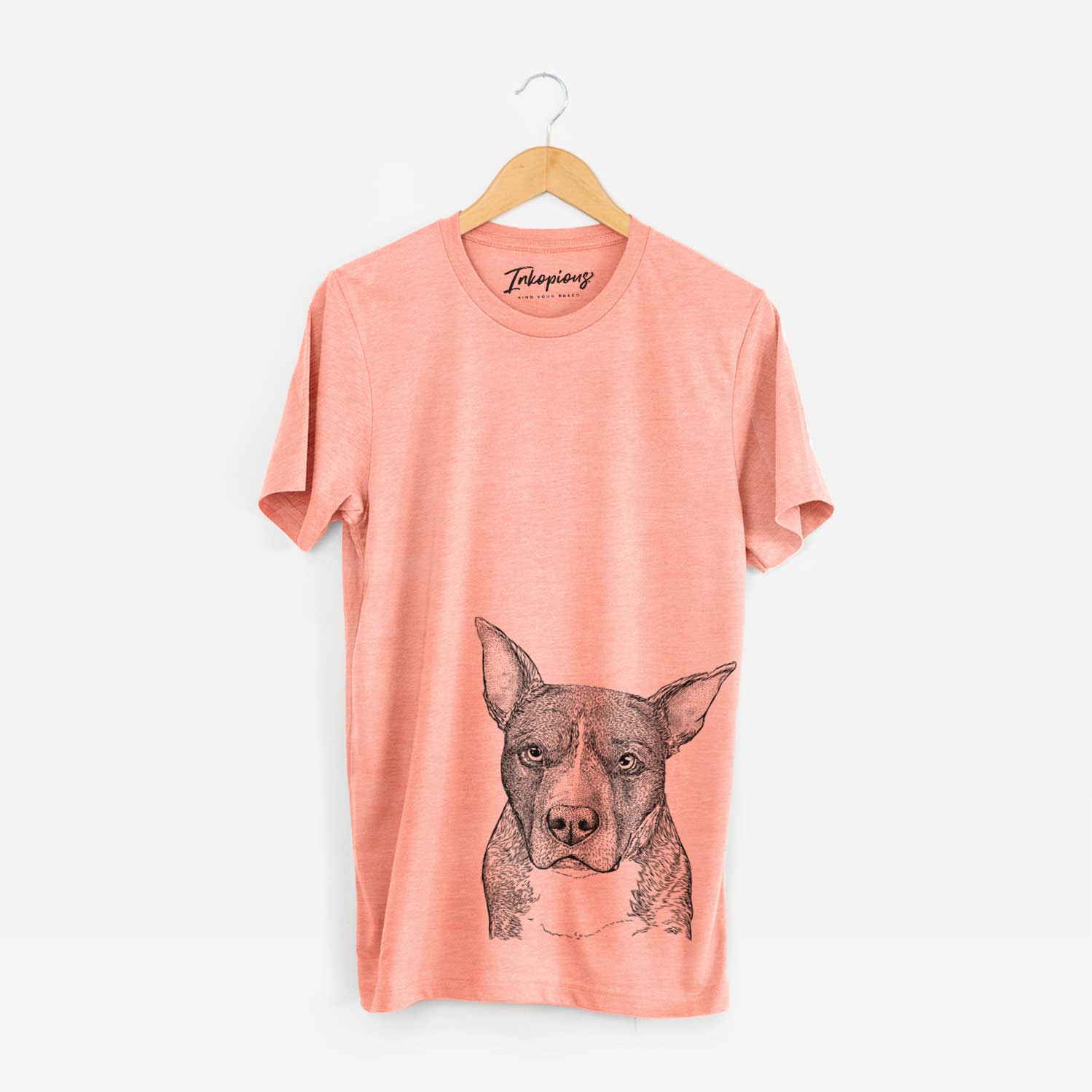 Hand-drawn sketch of Mercy the Pitbull on a Sunset Unisex crewneck