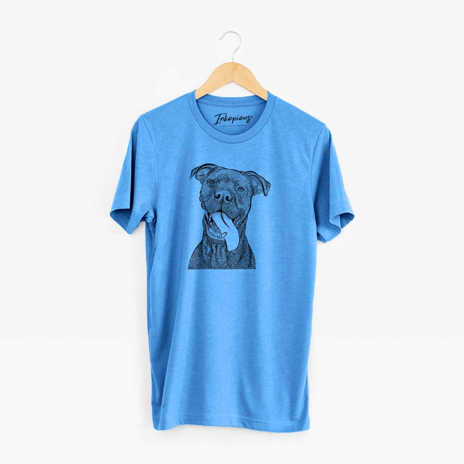 Hand-drawn sketch of Mikey the Boxador on a Blue Unisex crewneck