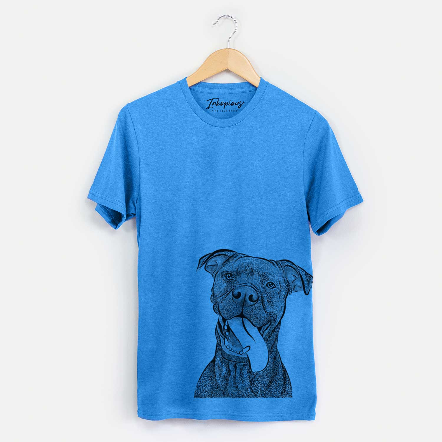 Hand-drawn sketch of Mikey the Boxador on a Blue Unisex crewneck