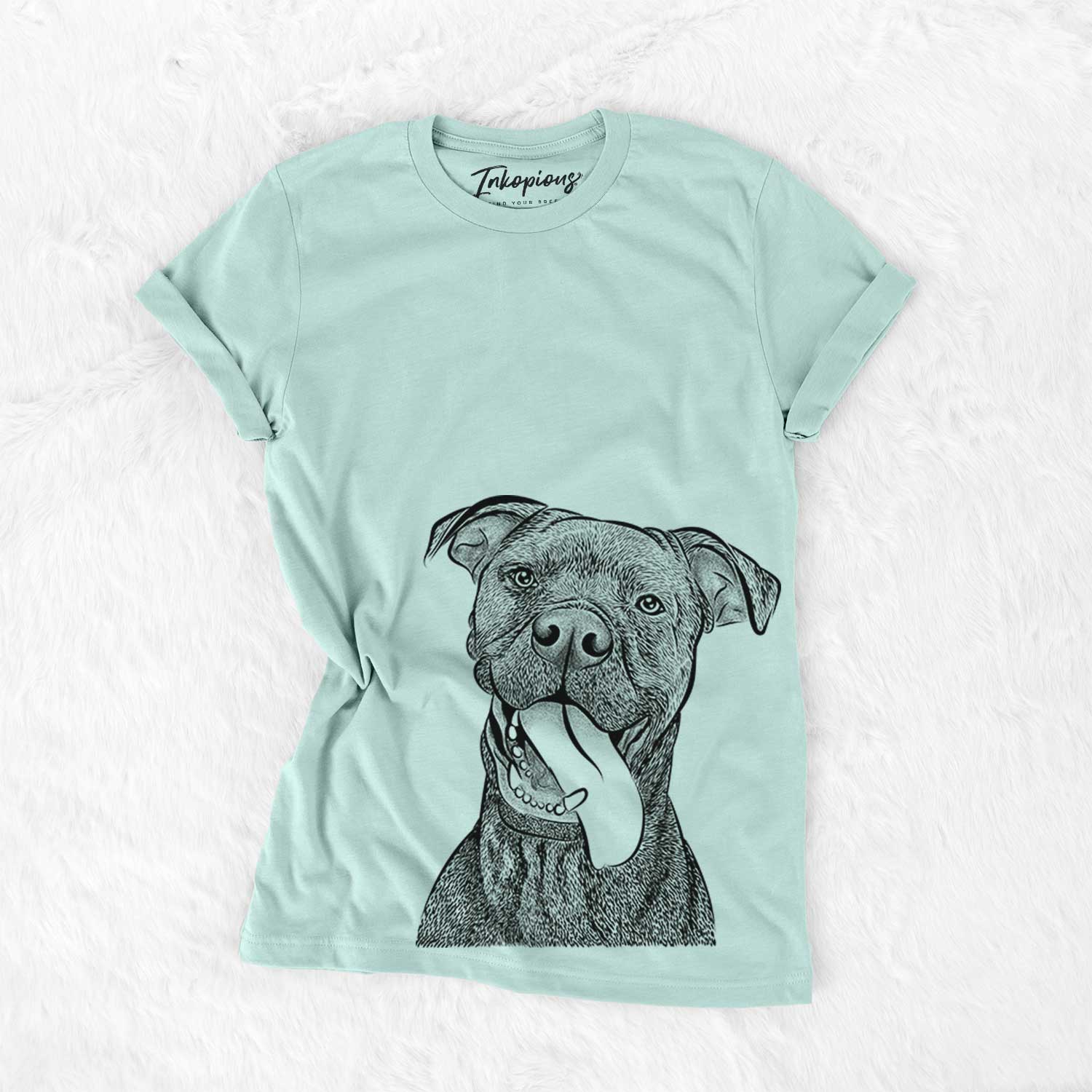 Hand-drawn sketch of Mikey the Boxador on a Heather Sage Bella Canvas Unisex Crewneck