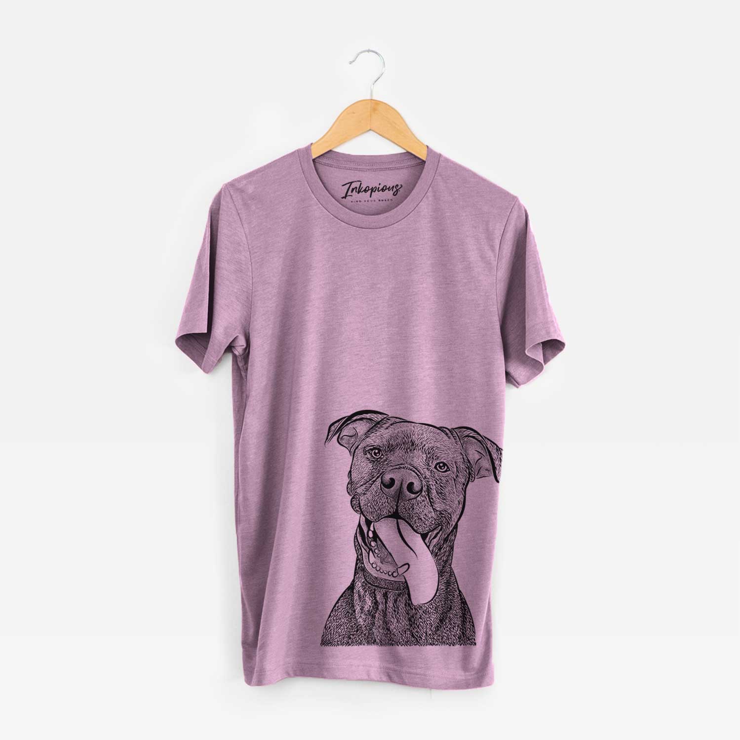 Hand-drawn sketch of Mikey the Boxador on an Orchid Bella Canvas Unisex Crewneck
