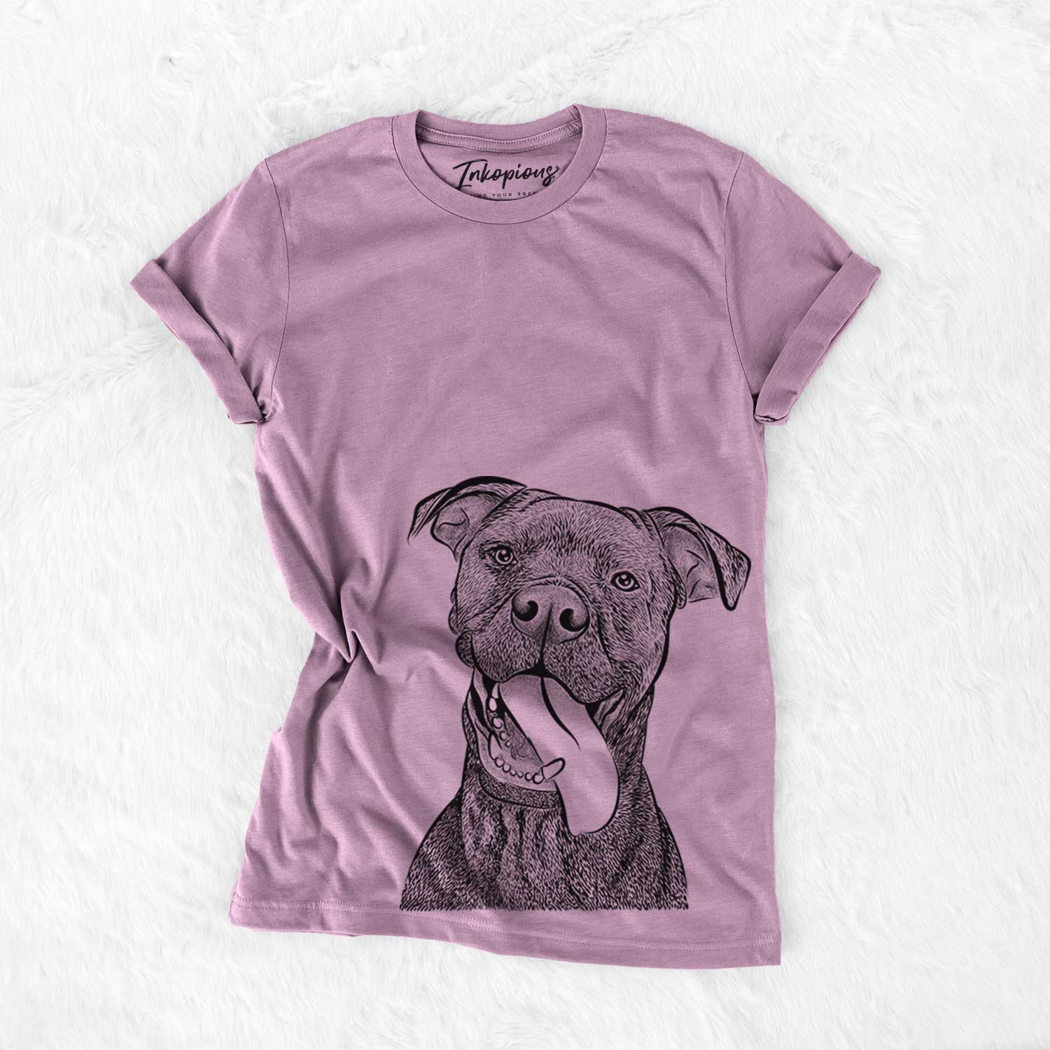 Hand-drawn sketch of Mikey the Boxador on an Orchid Bella Canvas Unisex Crewneck
