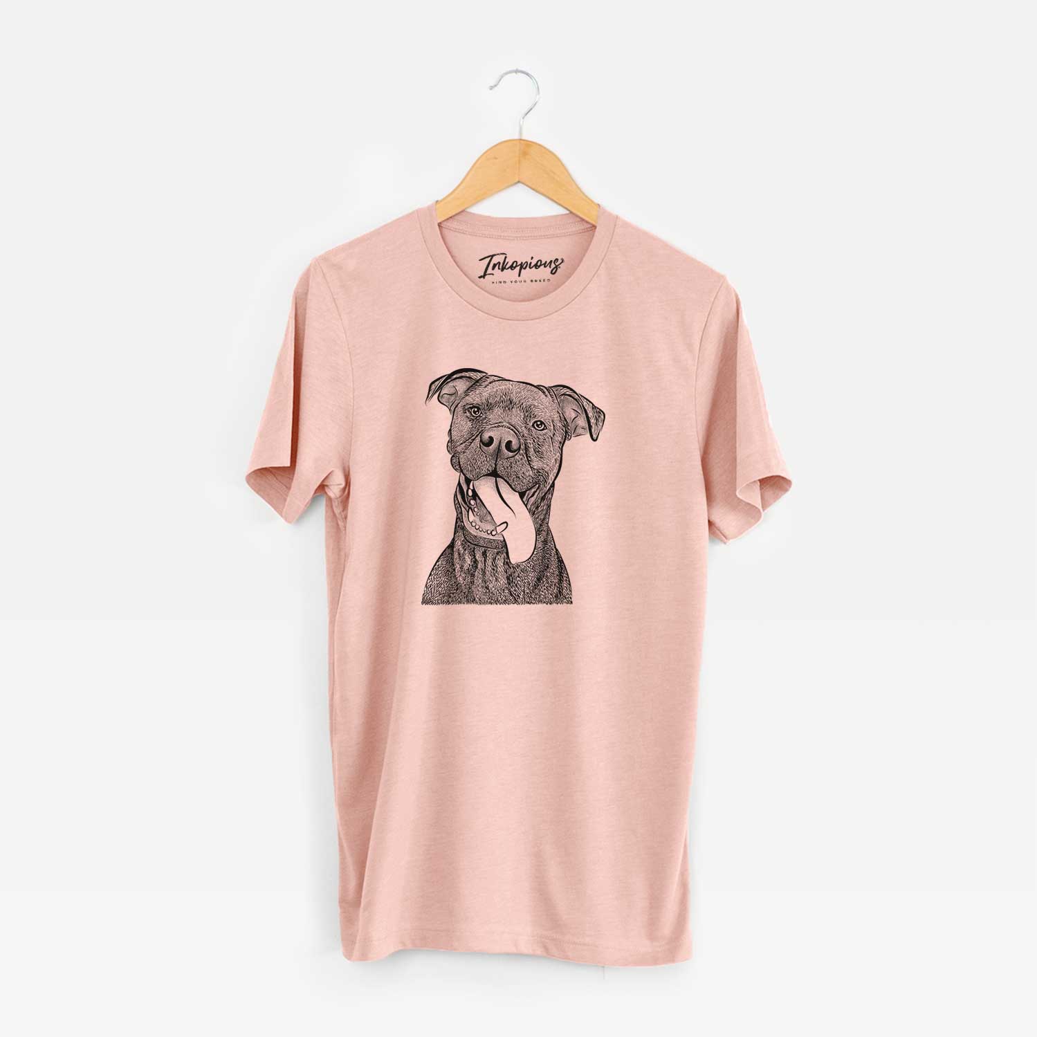 Hand-drawn sketch of Mikey the Boxador on a Peach Unisex crewneck