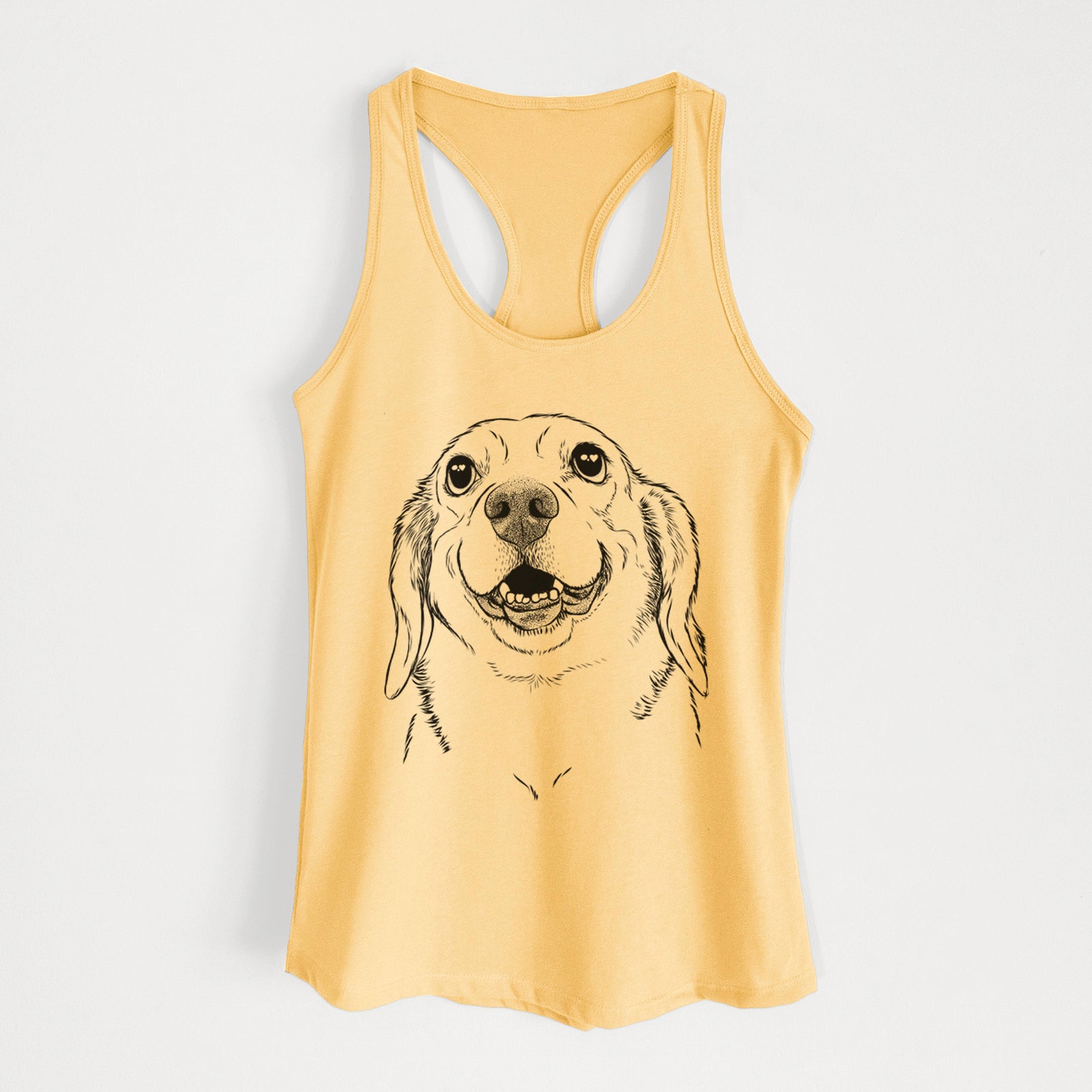 Hand-drawn sketch of Minnie the Corgle on a Banana Cream Women's racerback tanktop