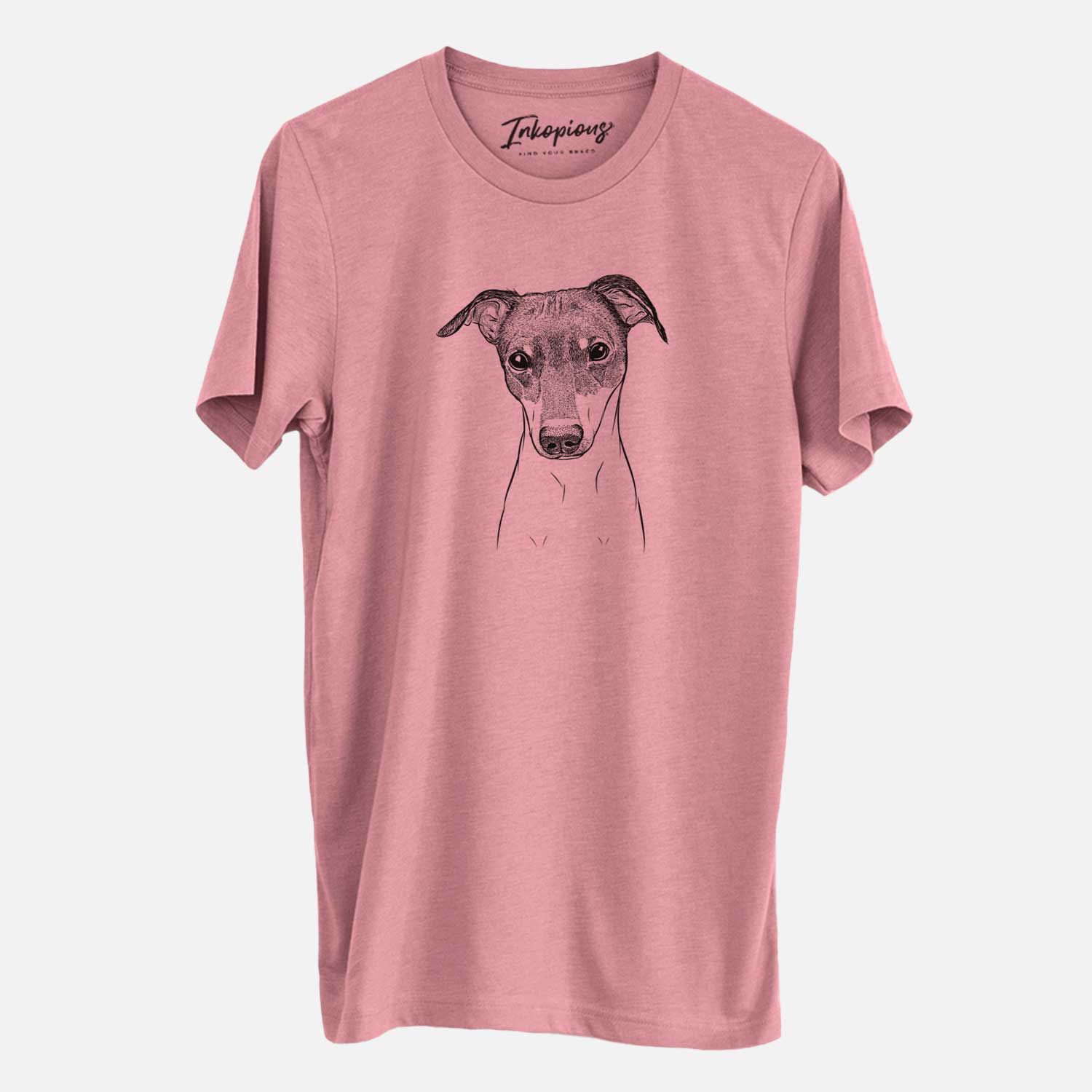 Hand-drawn sketch of Momo the Japanese Terrier on a Mauve Unisex crewneck