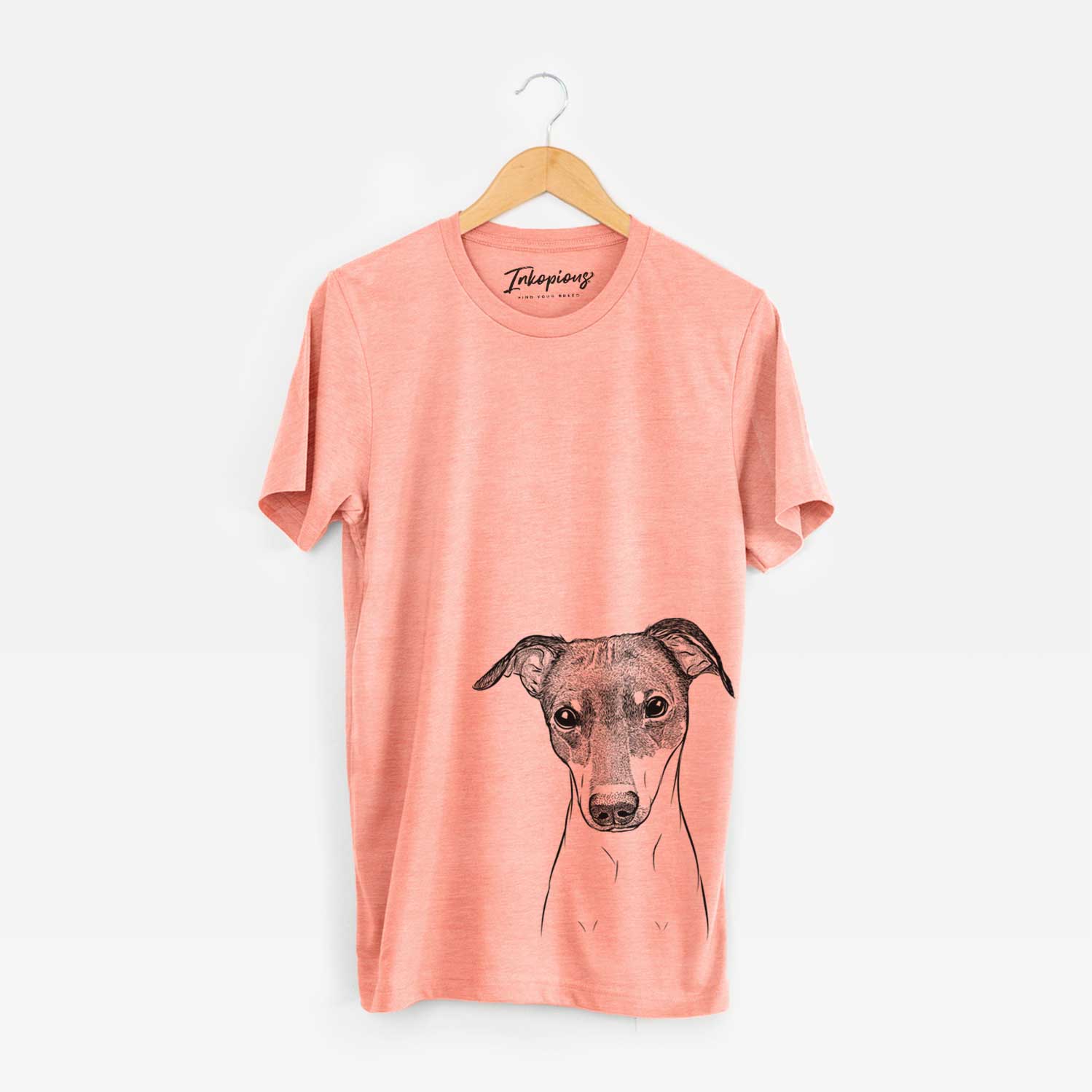 Hand-drawn sketch of Momo the Japanese Terrier on a Sunset Unisex crewneck