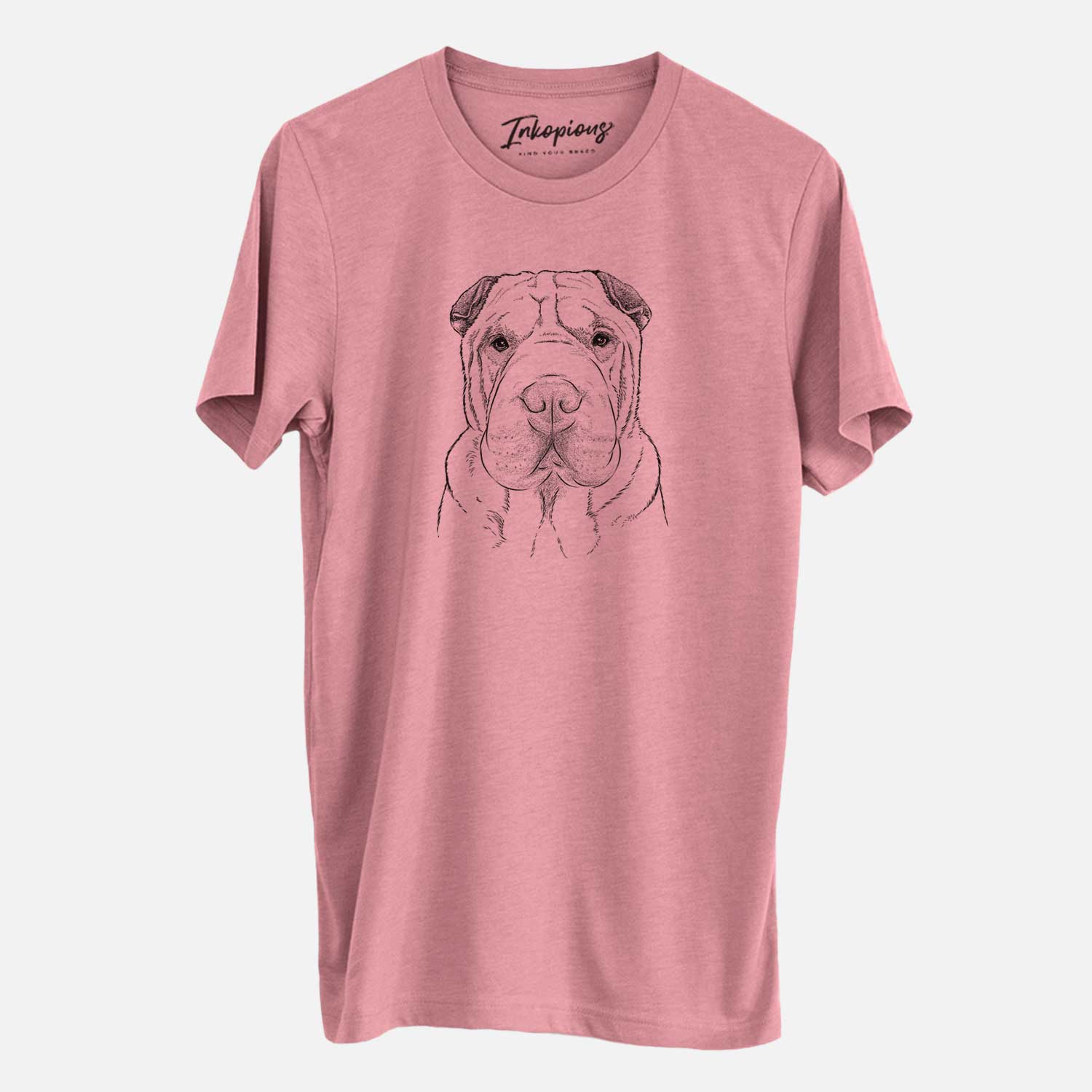Hand-drawn sketch of Moomers the Shar Pei on a Mauve Unisex crewneck