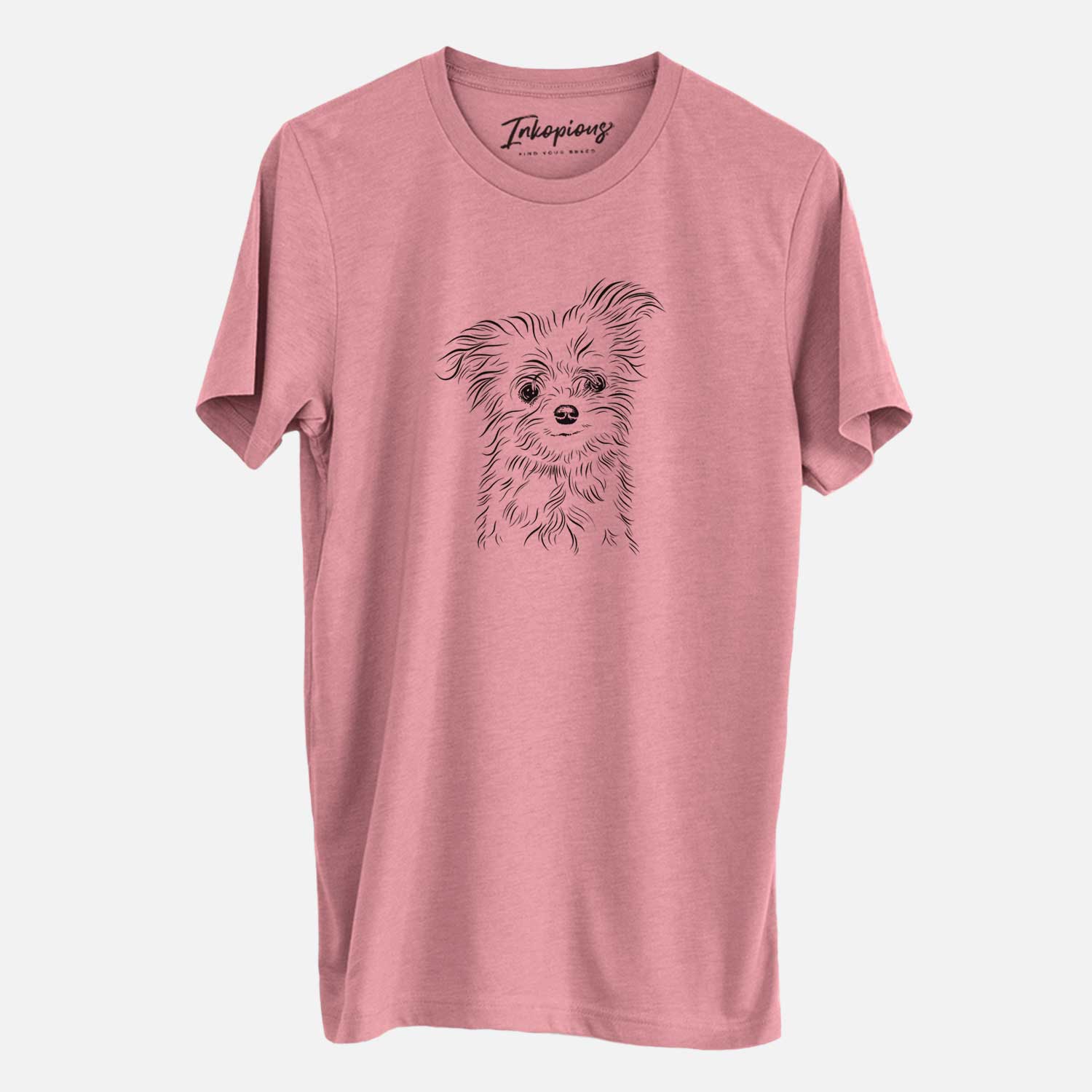 Hand-drawn sketch of Mr. Gucci Poochi the Maltese on a Mauve Unisex crewneck