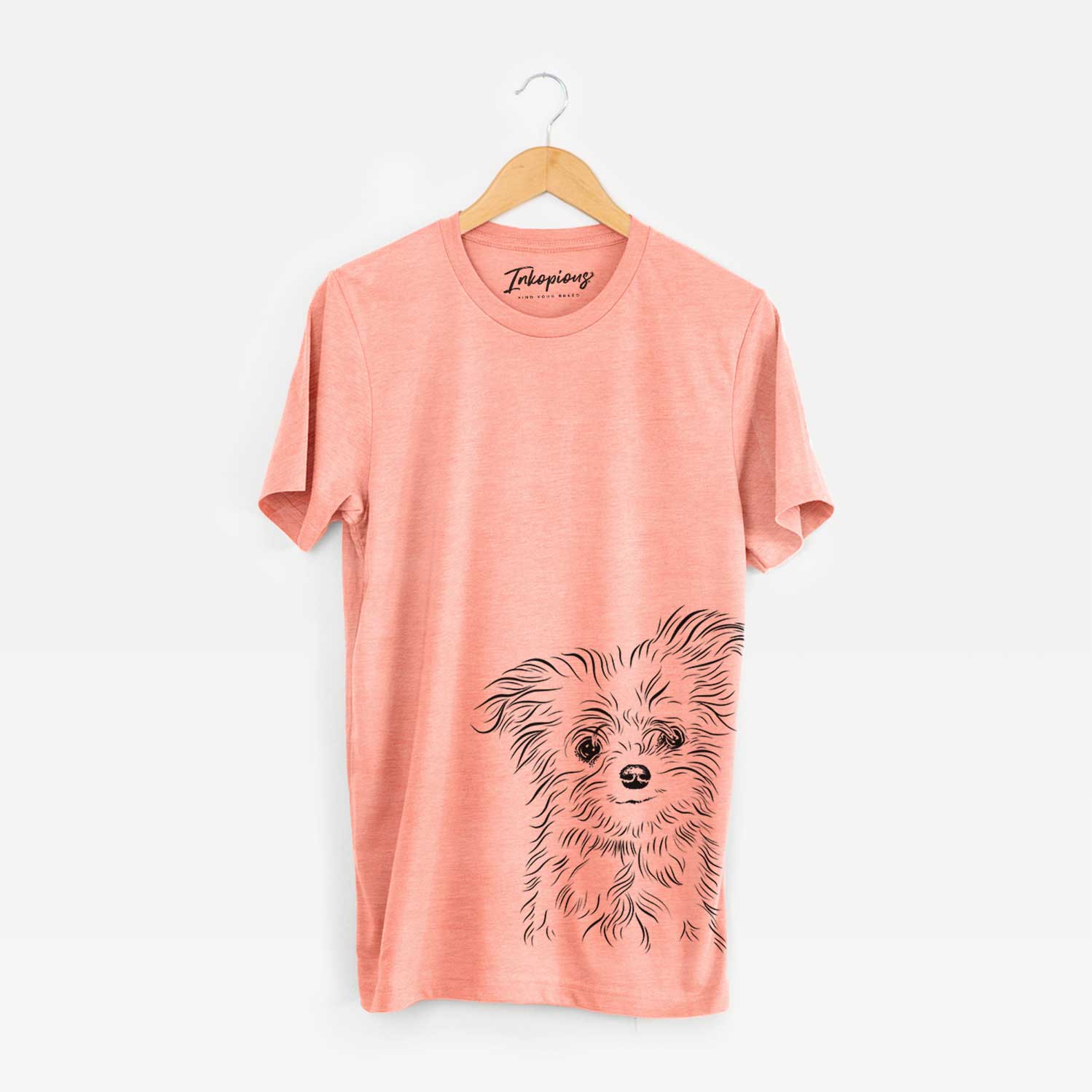 Hand-drawn sketch of Mr. Gucci Poochie the Maltese on a Sunset Bella Canvas Unisex Crewneck