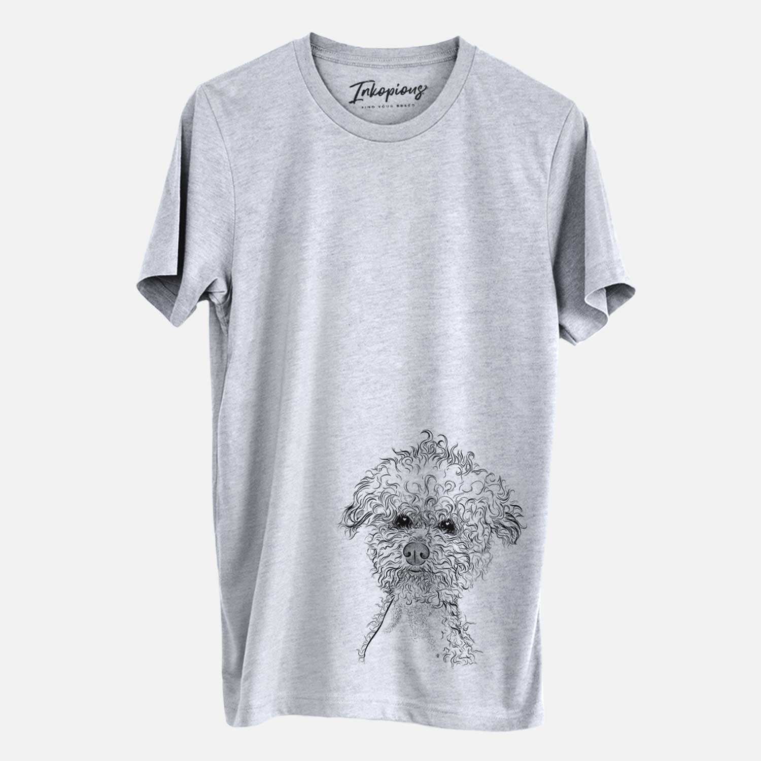 Hand-drawn sketch of Muffin the Poodle on a Grey Unisex crewneck
