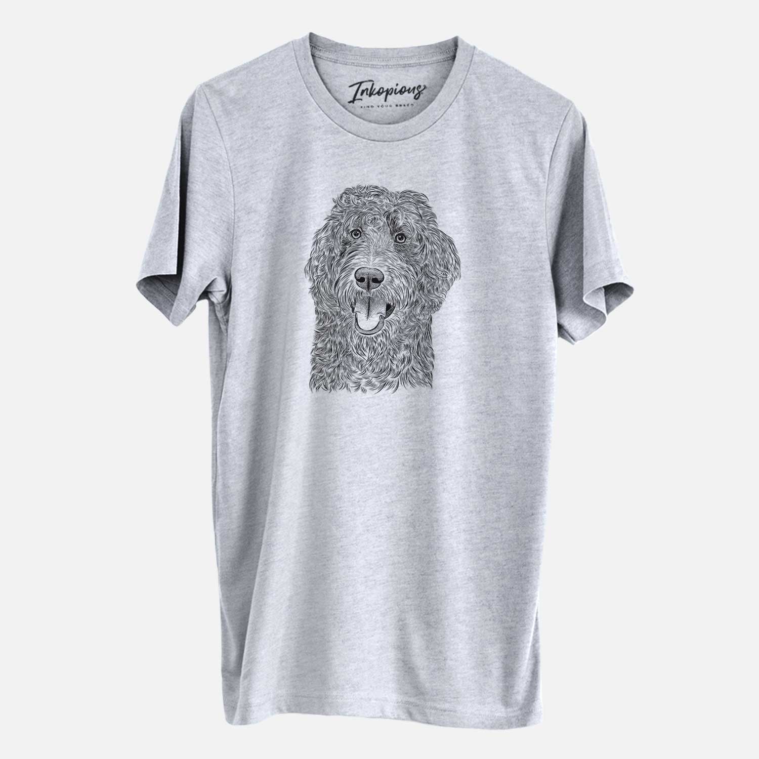 Hand-drawn sketch of Murr Dog the Labradoodle on a Grey Unisex crewneck