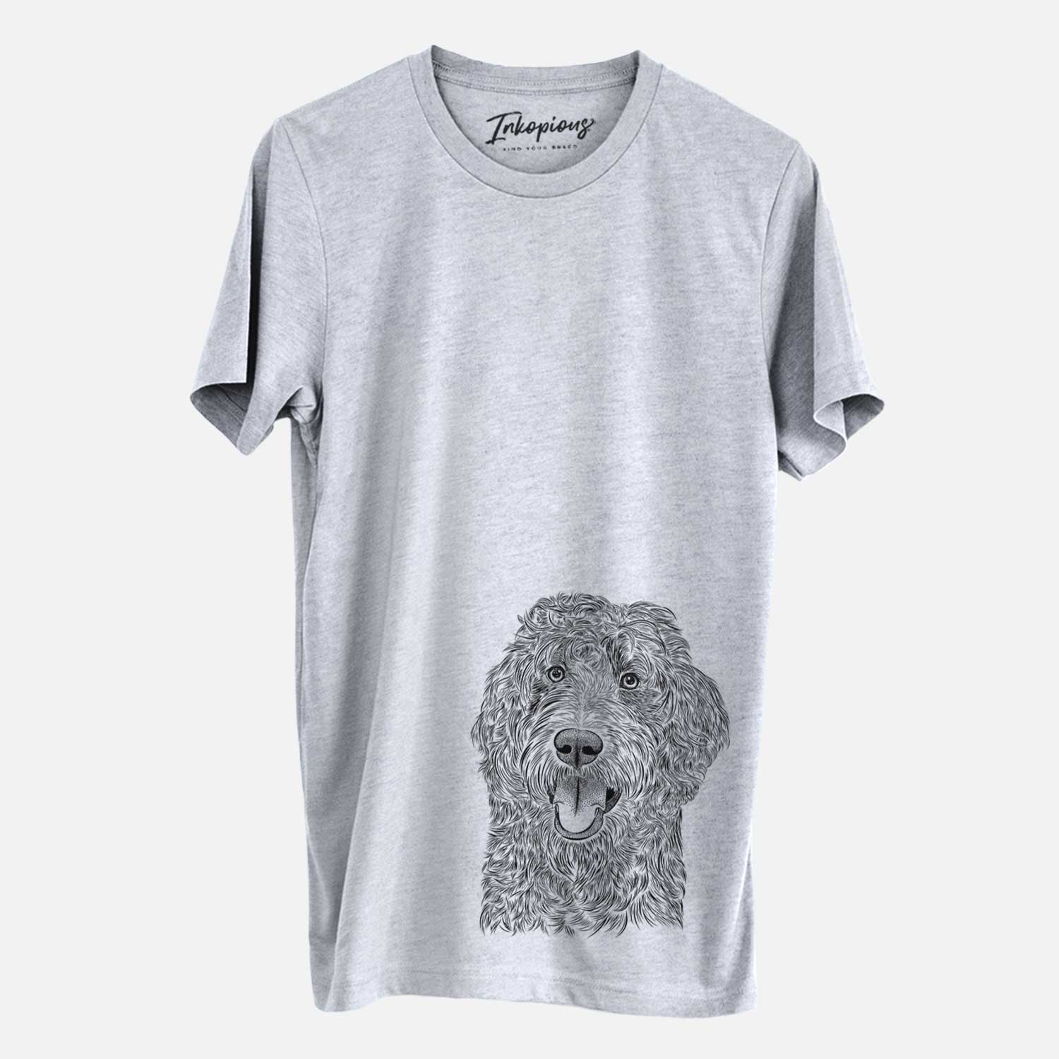 Hand-drawn sketch of Murr Dog the Labradoodle on a Grey Unisex crewneck