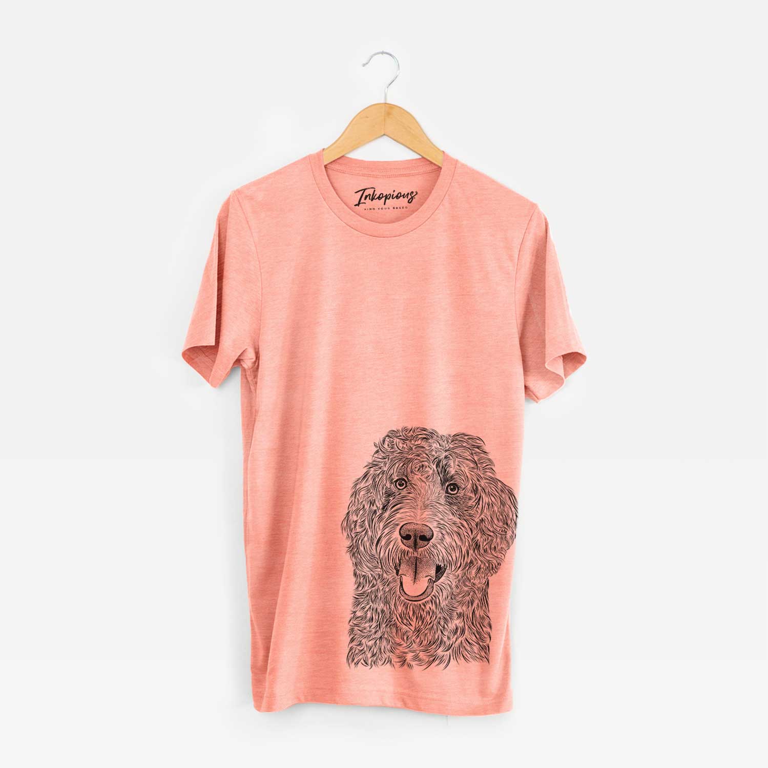 Hand-drawn sketch of Murr Dog the Labradoodle on a Sunset Bella Canvas Unisex Crewneck
