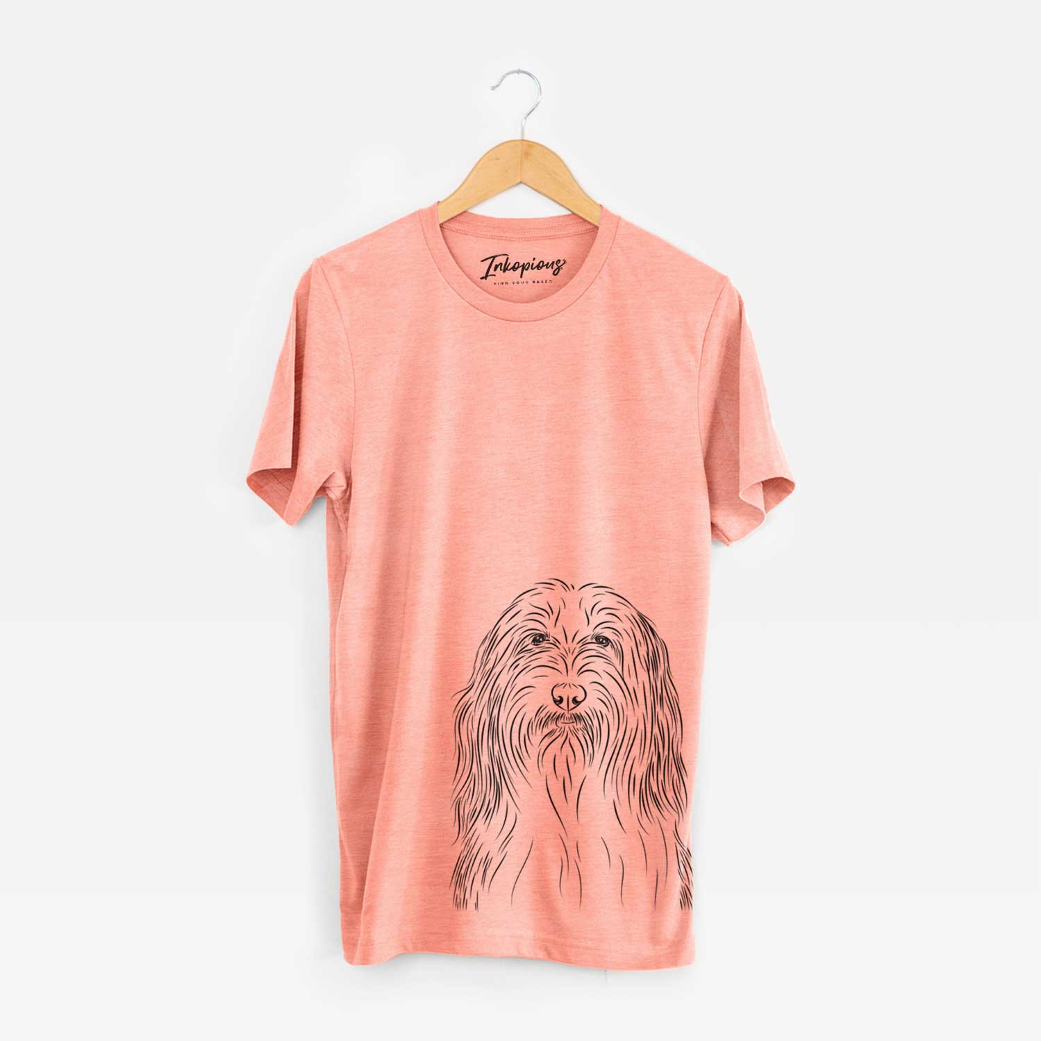 Hand-drawn sketch of Murray the Bearded Collie on a Sunset Unisex crewneck