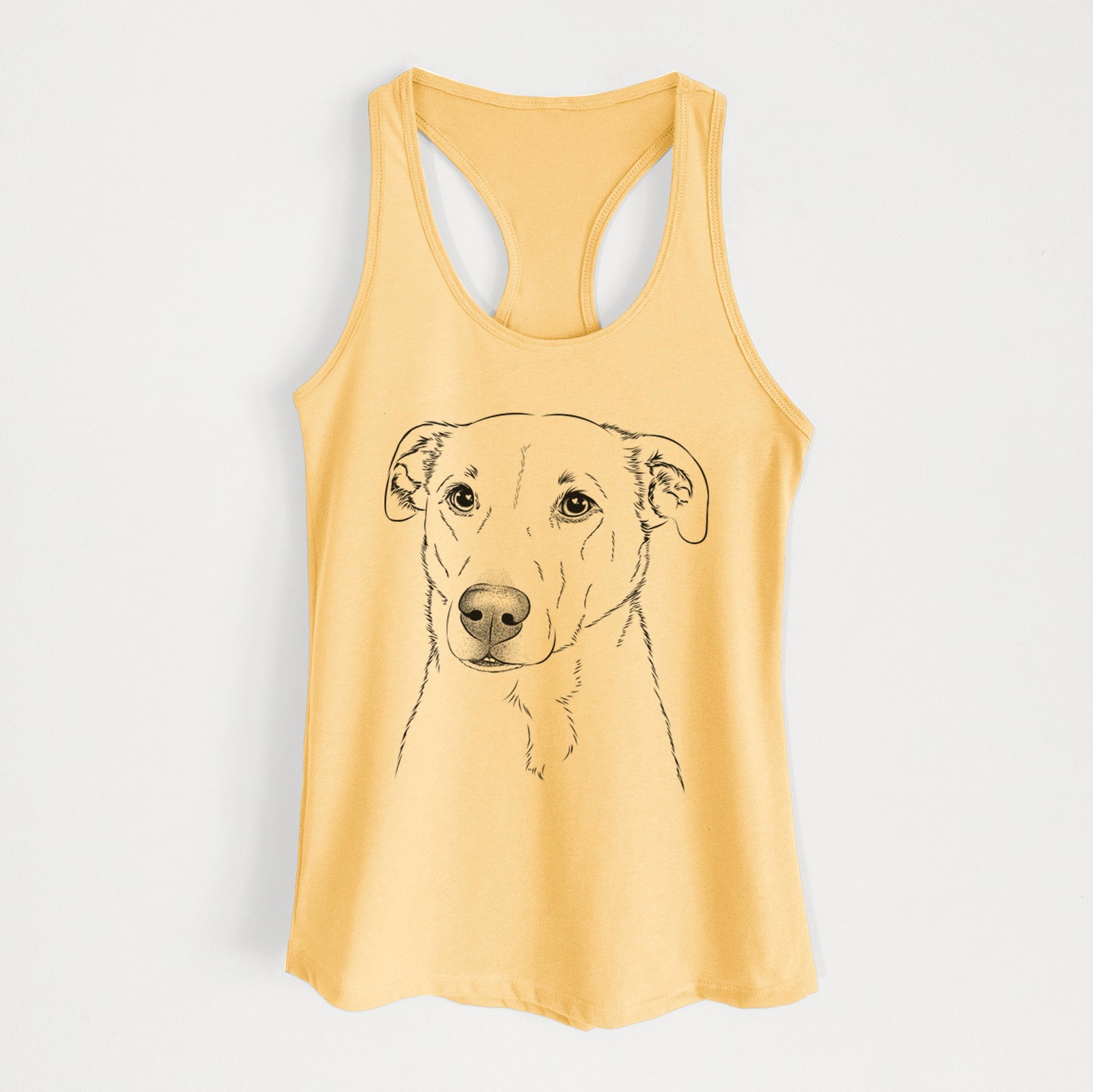 Hand-drawn sketch of Nala the American Staffordshire Terrier on a Banana Cream Women's racerback tanktop