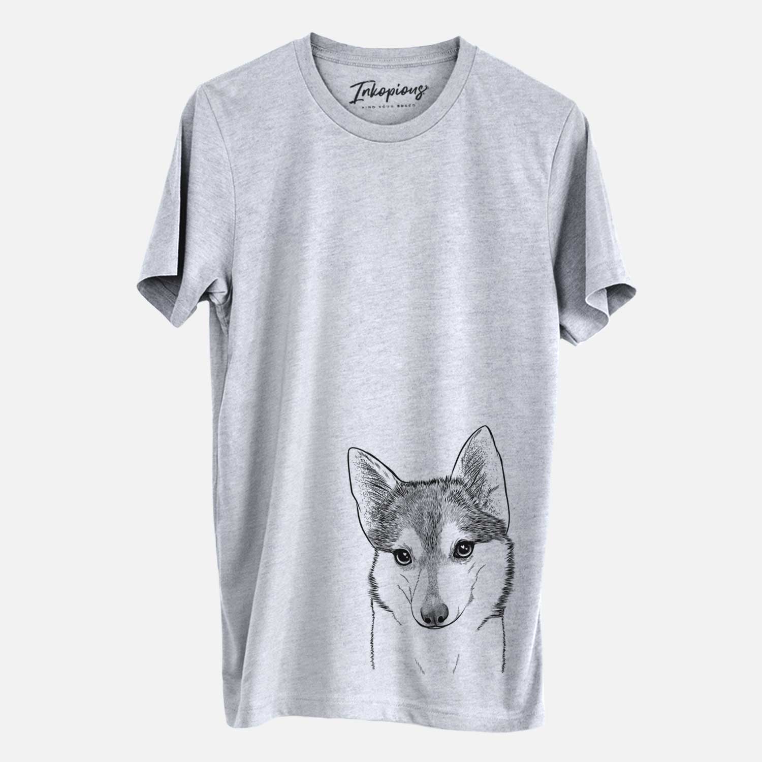 Hand-drawn sketch of Nami the Alaskan Klee Kai on a Grey Unisex crewneck