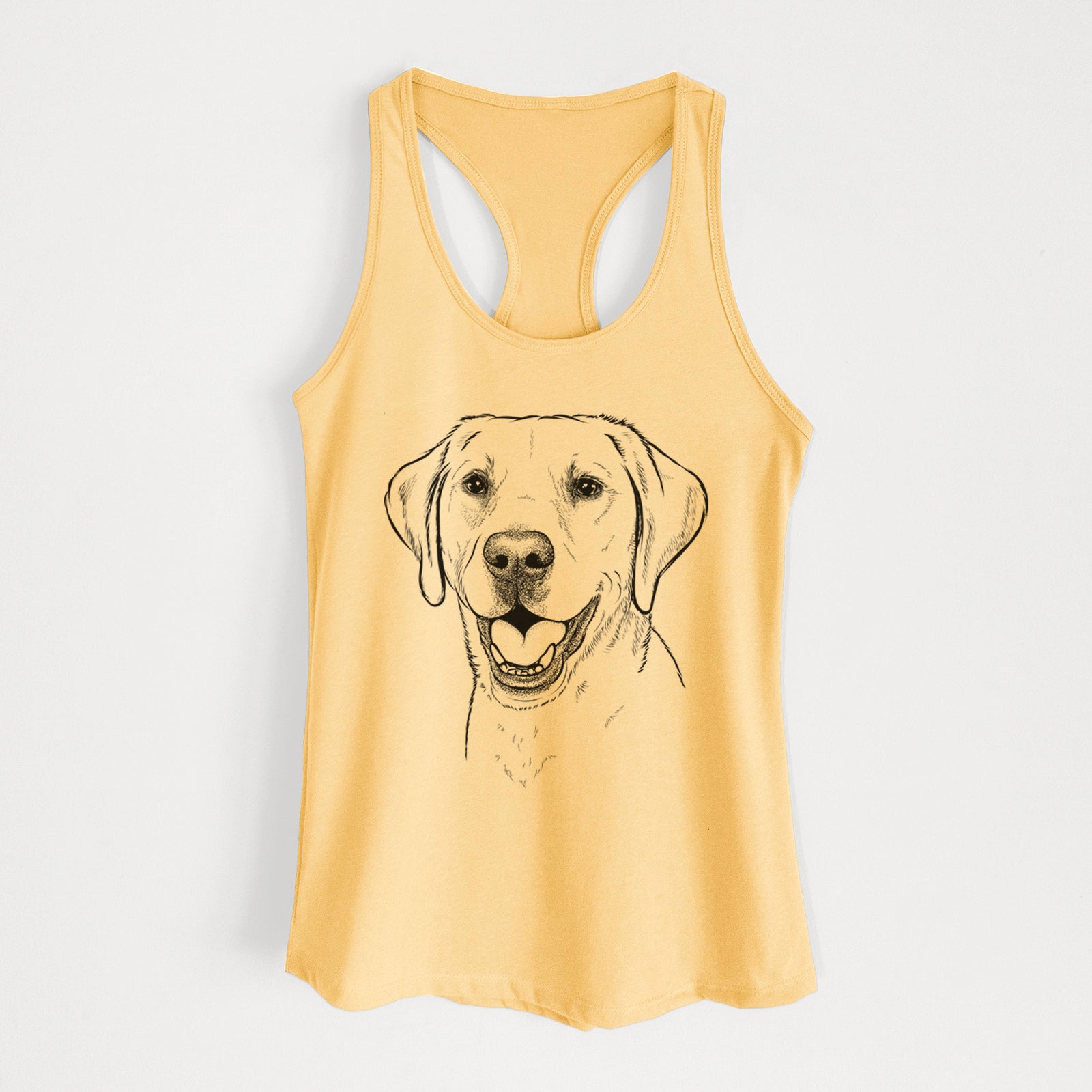 Hand-drawn sketch of Nate the Labrador Retriever on a Banana Cream Women's racerback tanktop