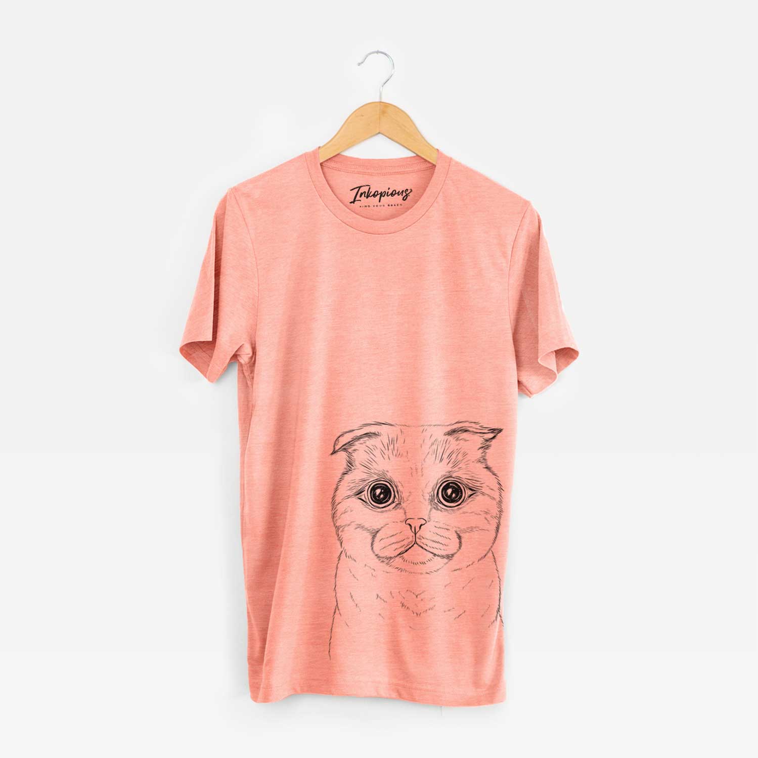Hand-drawn sketch of Neko the Scottish Fold Cat on a Sunset Unisex crewneck