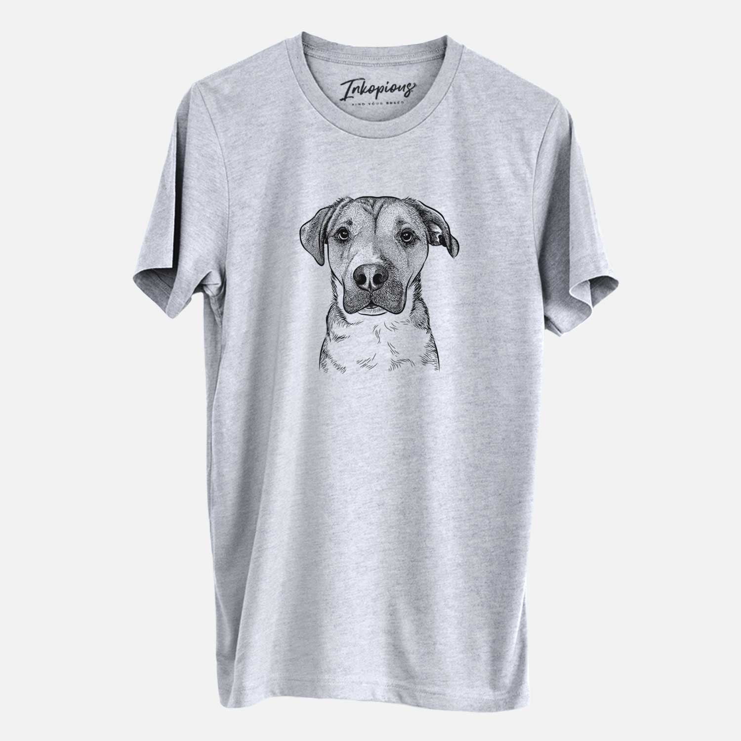 Hand-drawn sketch of Nemo the Mixed Breed on a Grey Unisex crewneck